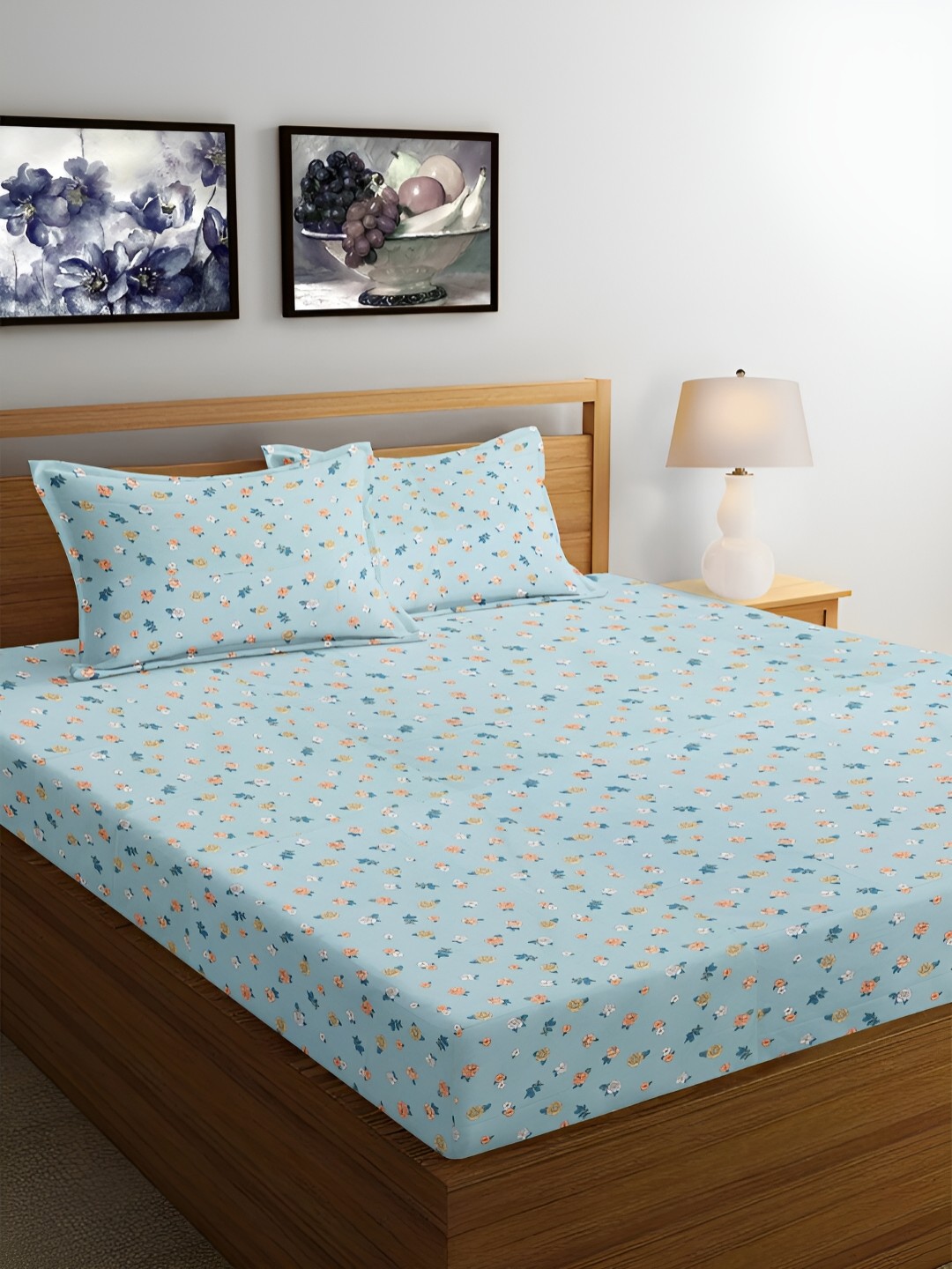 

Srijee Decors Blue & Yellow Floral 210 TC Queen Bedsheet with 2 Pillow Covers