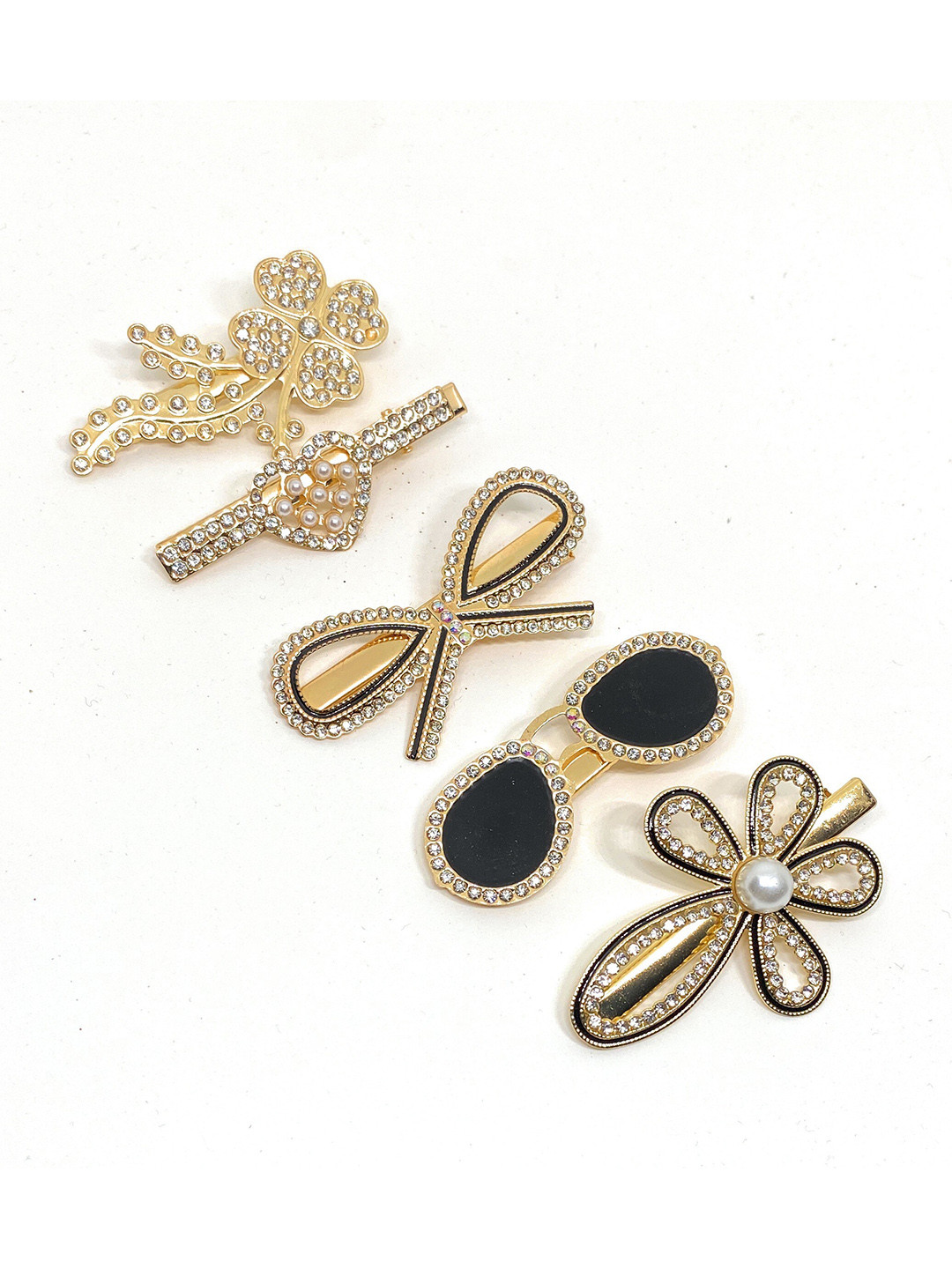 

BAESD Girls Set Of 5 Embellished Alligator Hair Clips, Gold