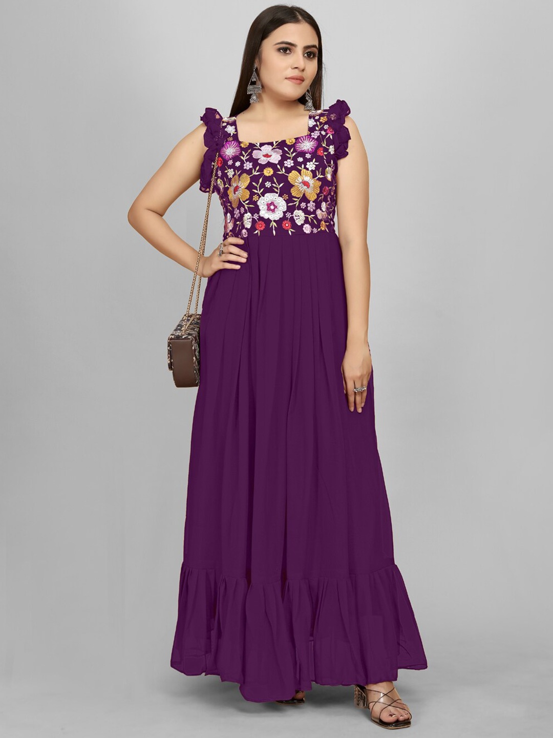 

AKSHARAM Floral Print Georgette Maxi Dress, Purple