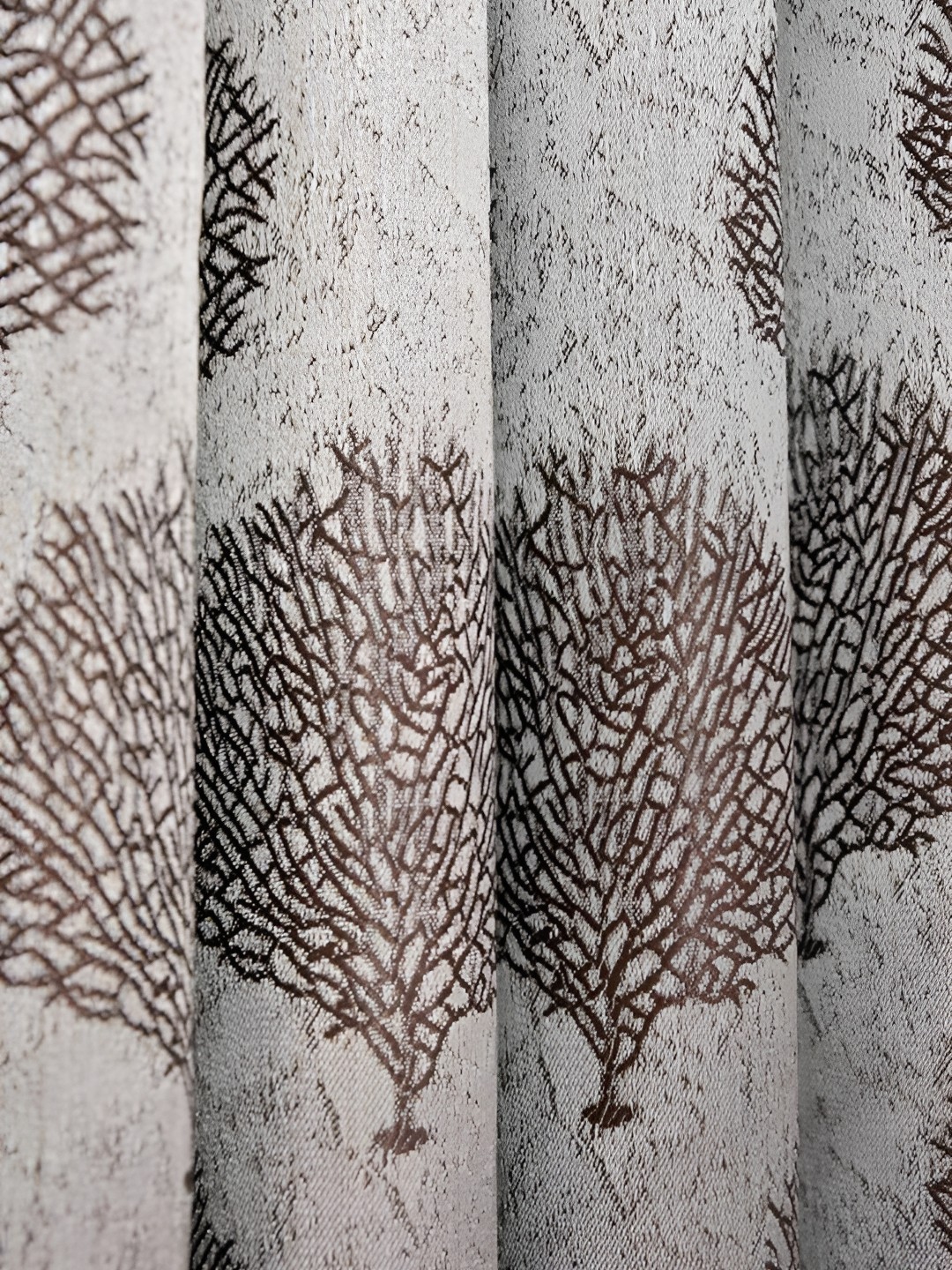 

RIDHAAN Brown & White 2 Pieces Floral Jacquard Eyelet Room Darkening Window Curtain