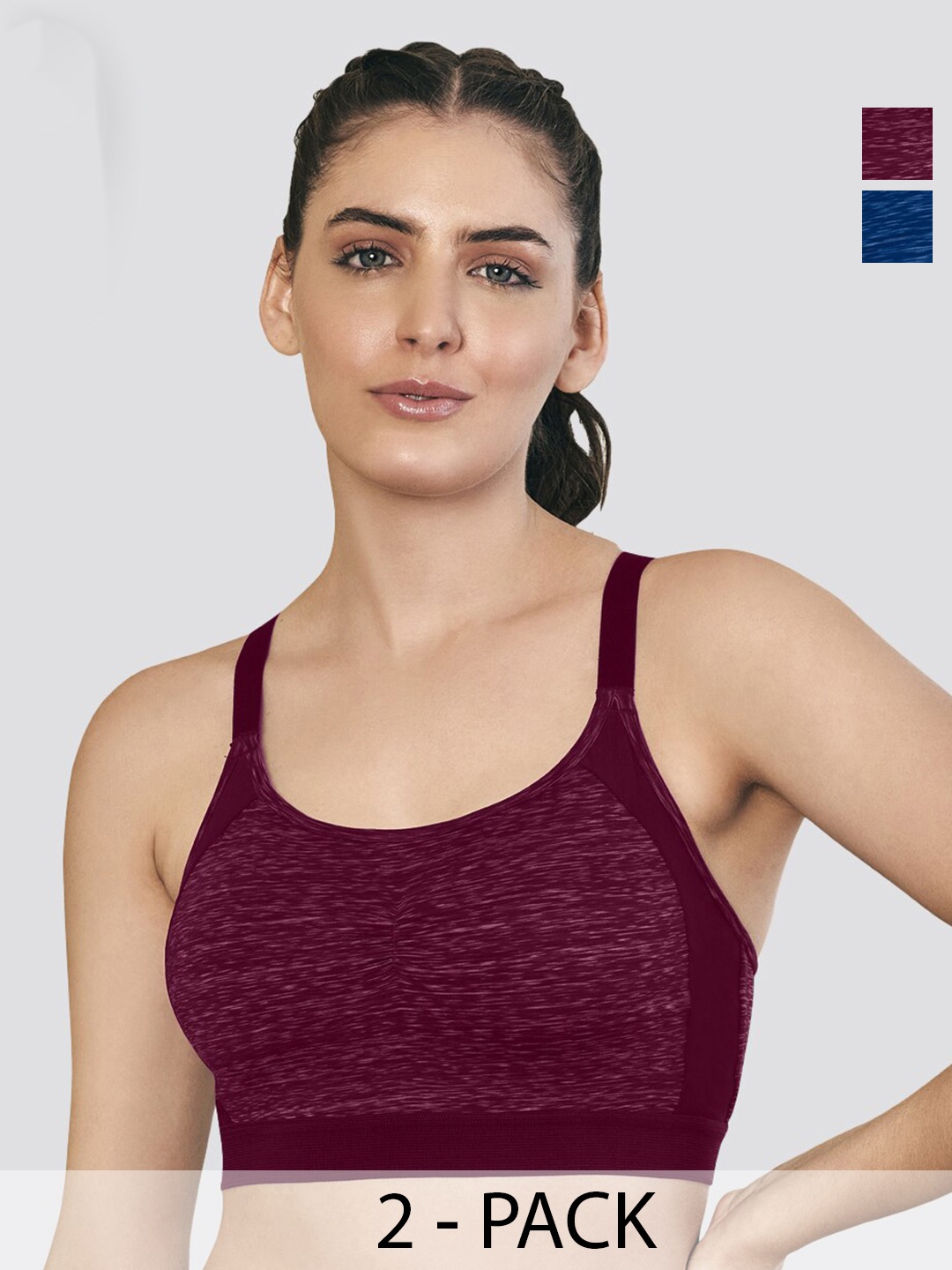 

K LINGERIE Pack of 2 Alex High Impact Double Layered Workout/Sports Bra, Maroon