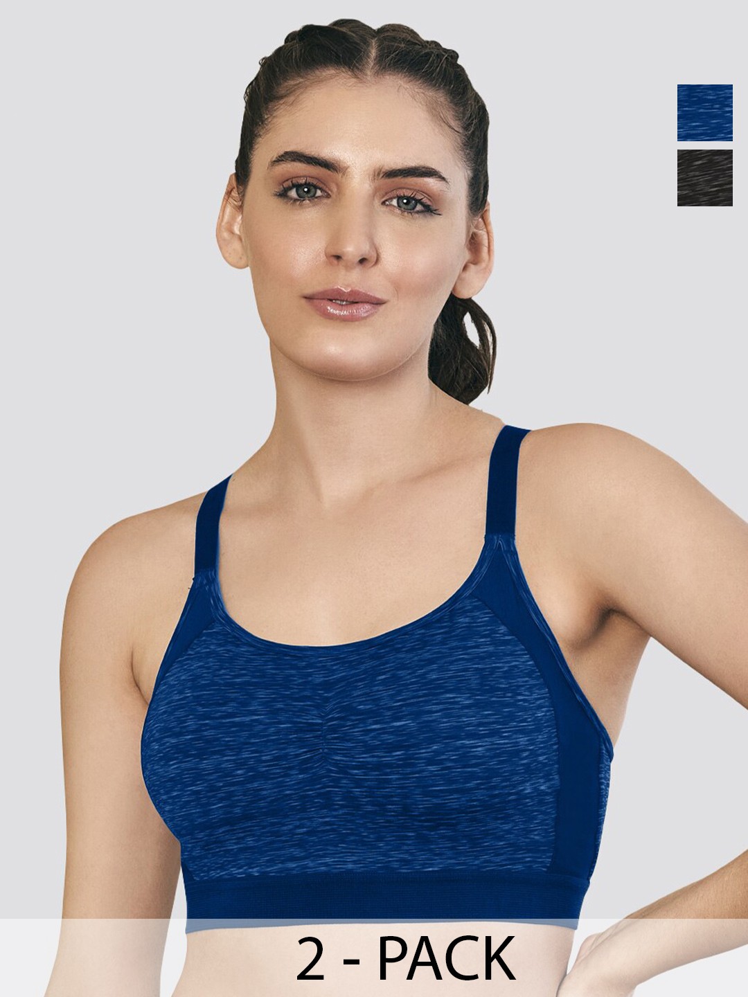 

K LINGERIE Pack of 2 Alex High Impact Double Layered Workout/Sports Bra, Navy blue