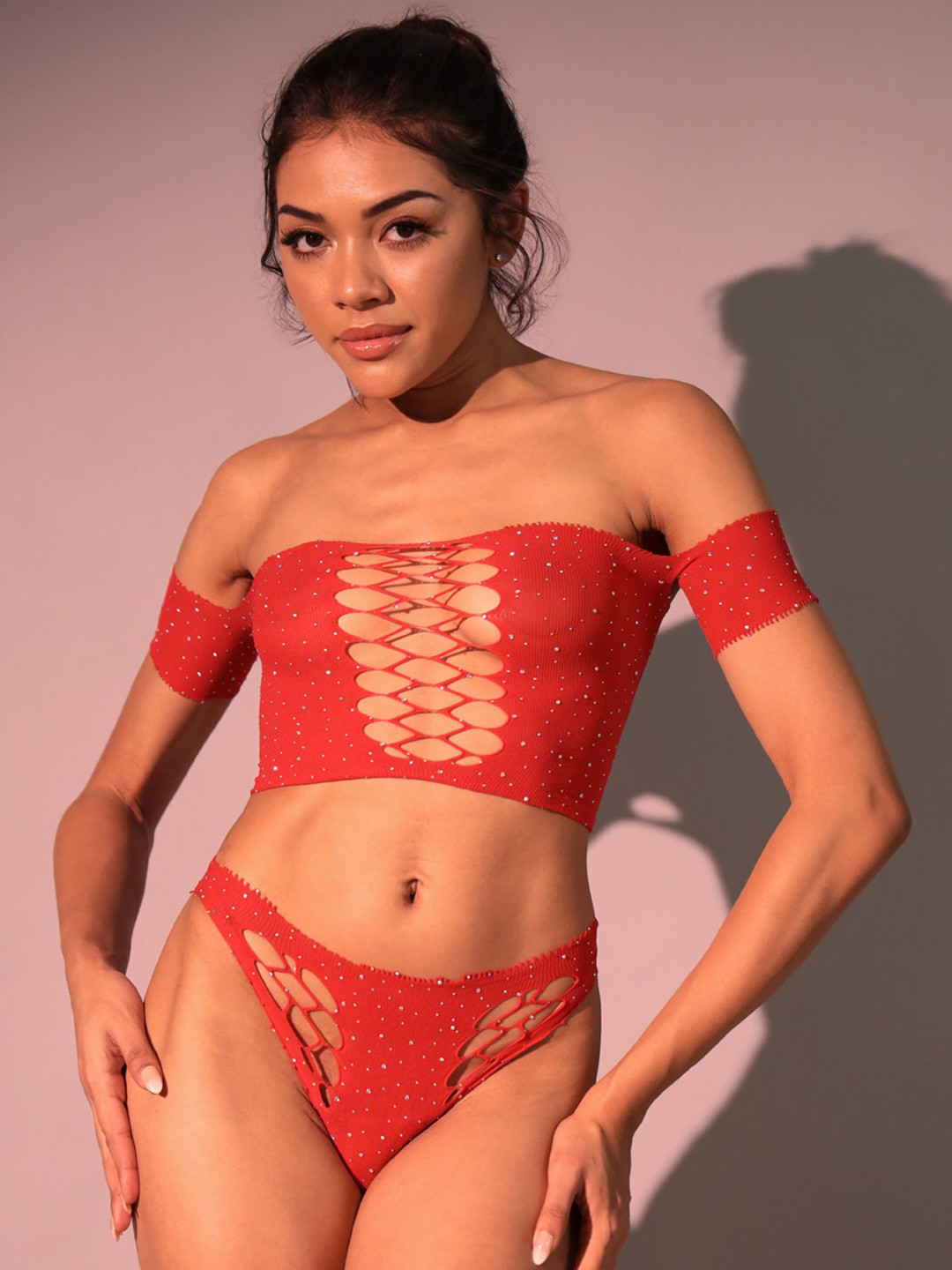 

BAESD Self-Designed Cut-out Detailed Lingerie Set, Red