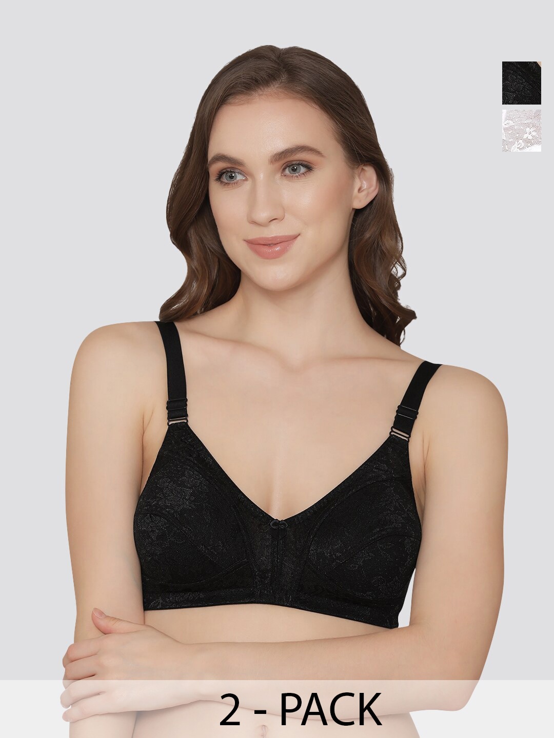 

K LINGERIE Pack of 2 Alvina Wirefree Comfort Embroidered Lace Bra, Black