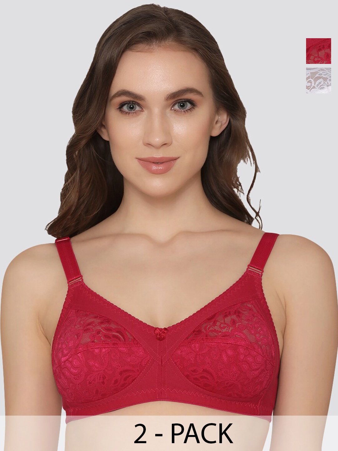 

K LINGERIE Pack of 2 Clare Full Support Lace Bra, Pink