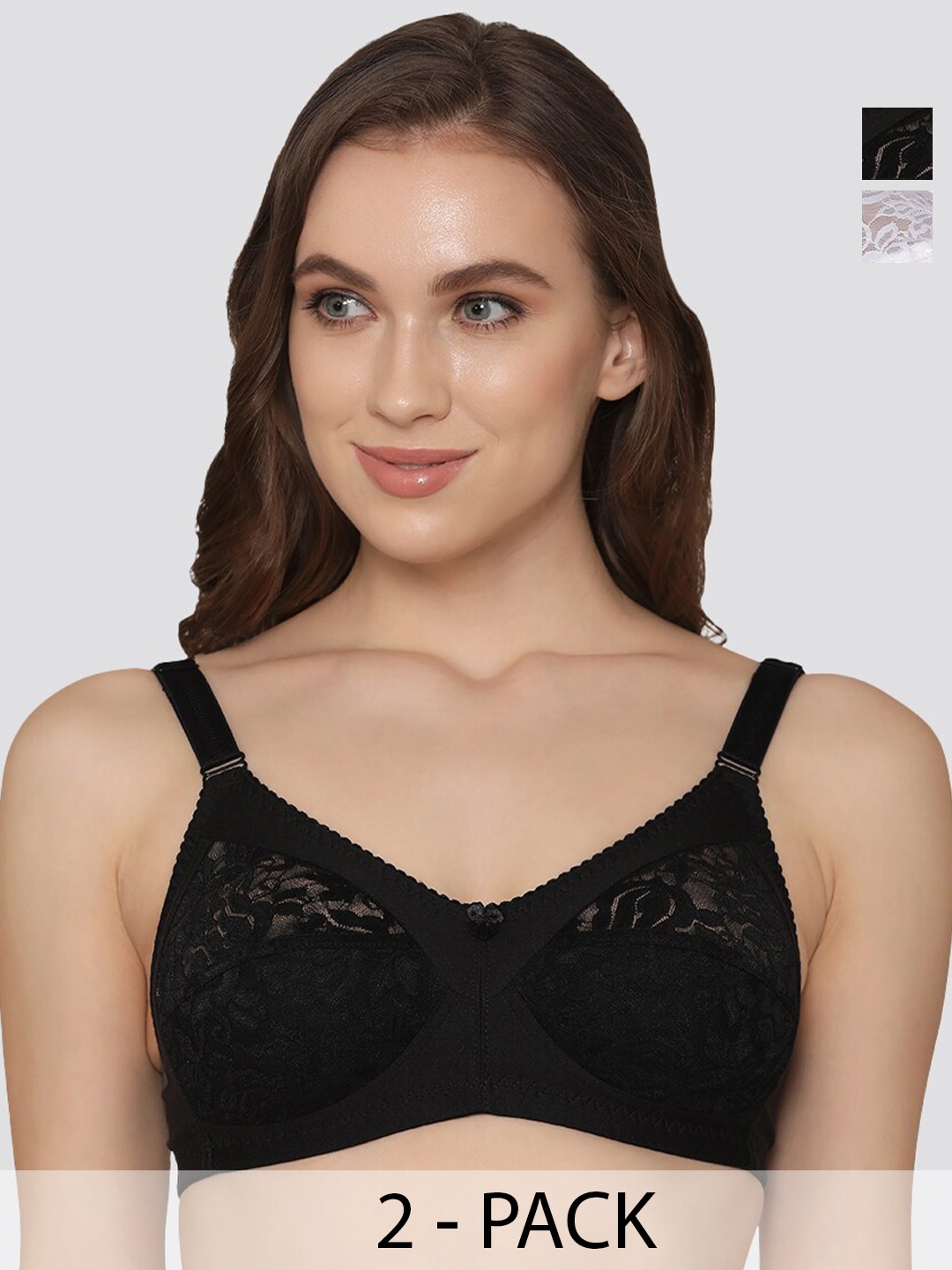 

K LINGERIE Pack of 2 Clare Full Support Lace Bra, Black