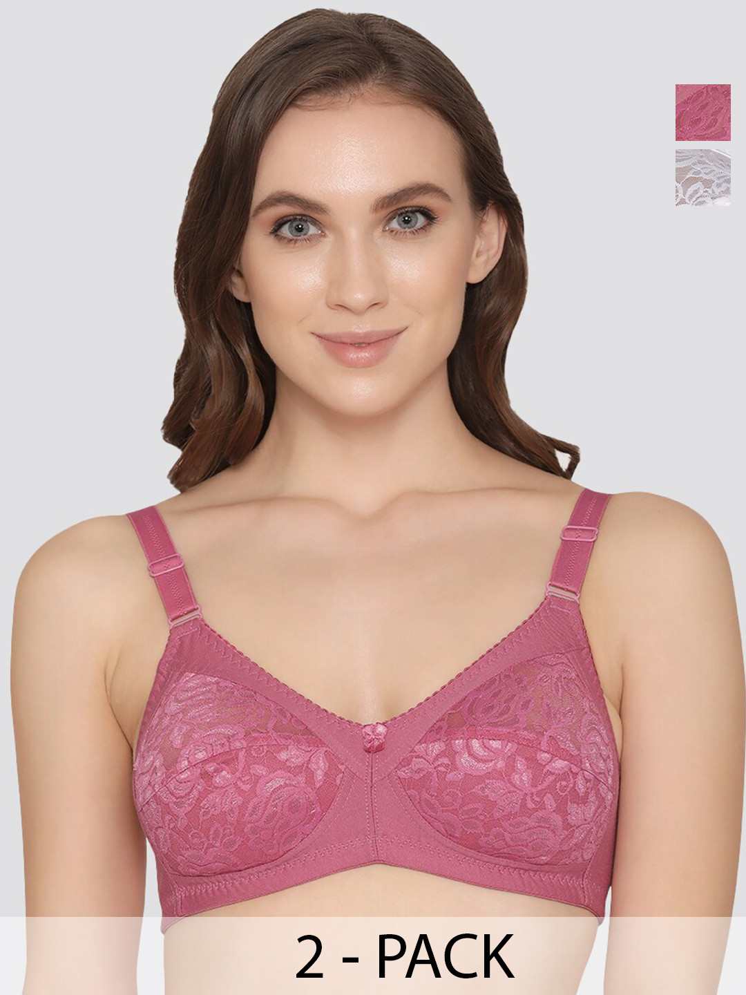 

K LINGERIE Pack of 2 Clare Full Support Lace Bra, Pink