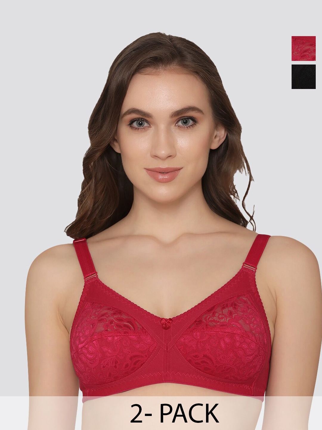 

K LINGERIE Pack of 2 Clare Full Support Lace Bra, Pink