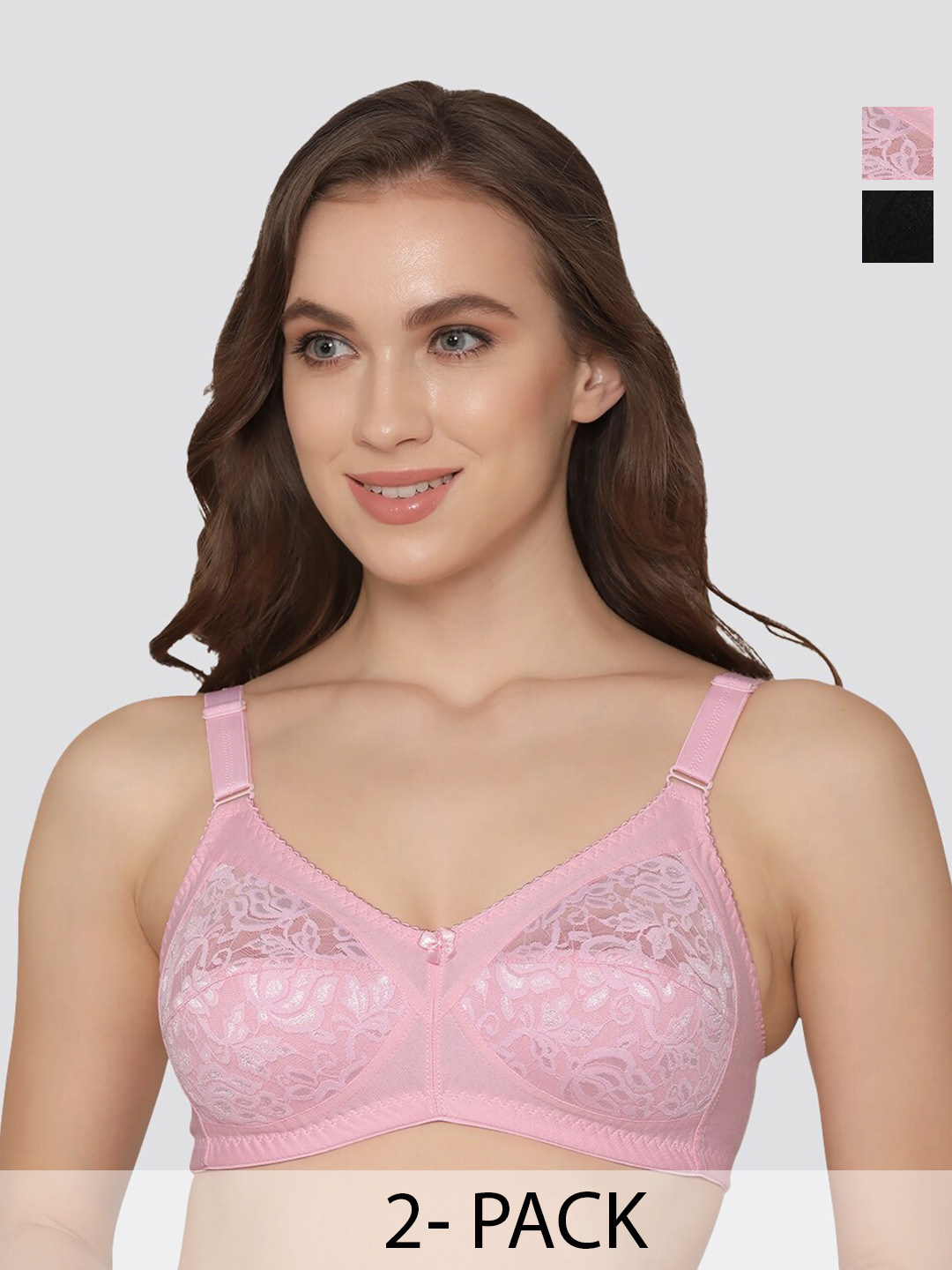 

K LINGERIE Pack of 2 Clare Full Support Lace Bra, Pink