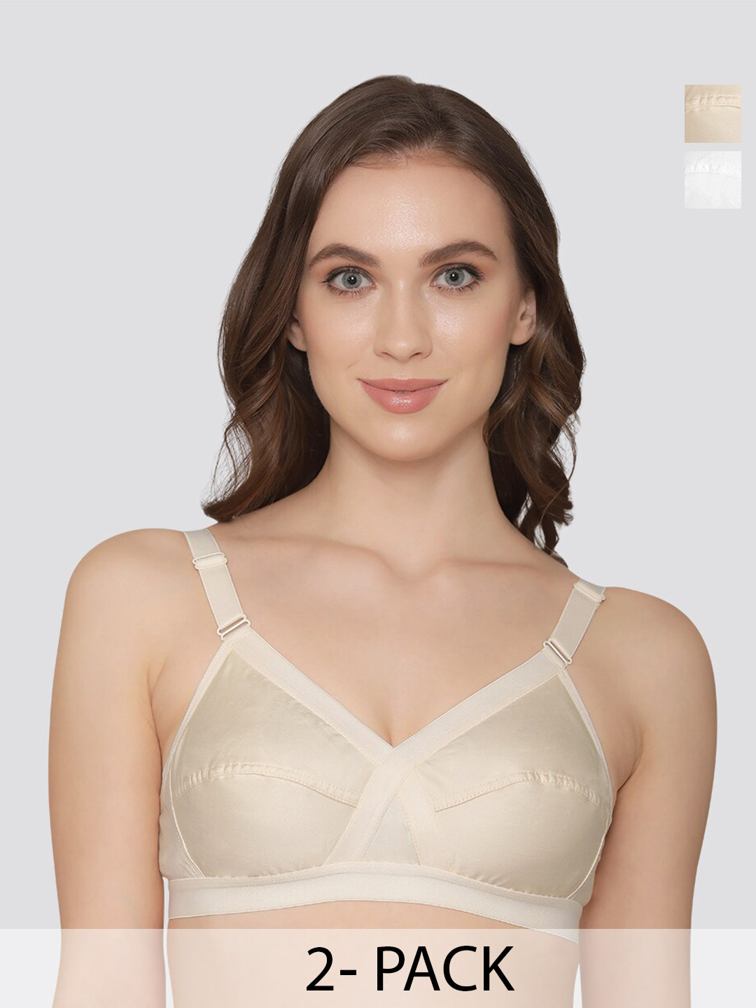 

K LINGERIE Pack of 2 Cross Care Full Coverage Wirefree Minimizer Bra, Beige