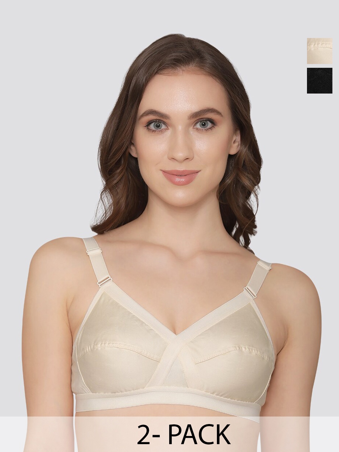 

K LINGERIE Pack of 2 Cross Care Full Coverage Wirefree Minimizer Bra, Beige
