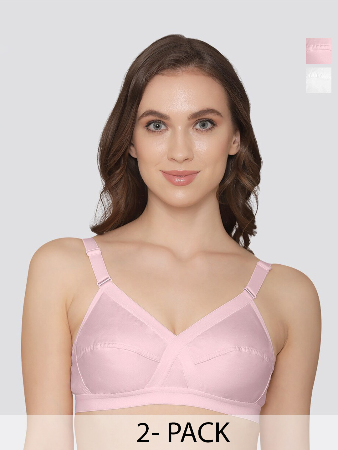 

K LINGERIE Pack of 2 Cross Care Full Coverage Wirefree Minimizer Bra, Pink