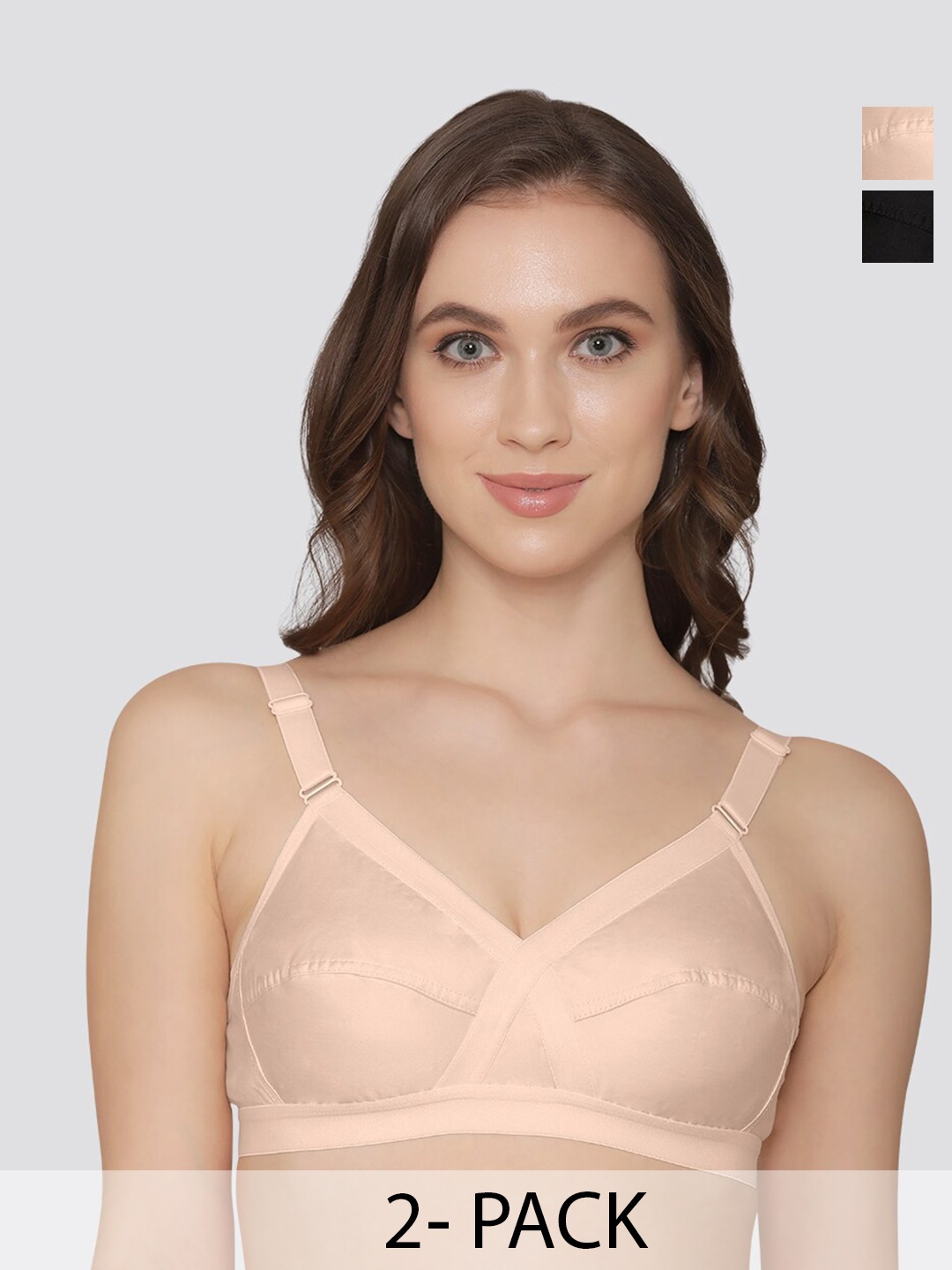 

K LINGERIE Pack of 2 Cross Care Full Coverage Wirefree Minimizer Bra, Peach