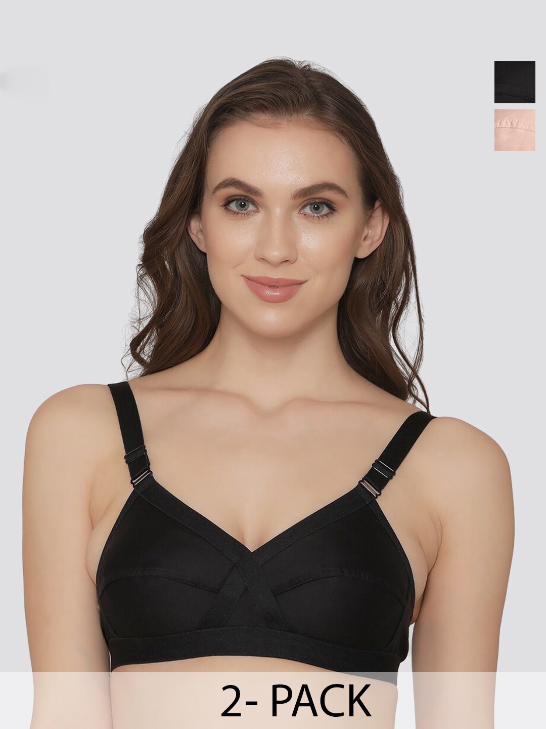 

K LINGERIE Pack of 2 Cross Care Full Coverage Wirefree Minimizer Bra, Black