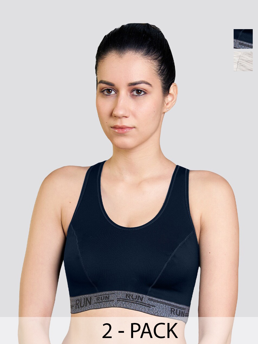 K LINGERIE Pack of 2 Kristen High Impact Support Sports Bra For Workout & Gym Activities, Blue