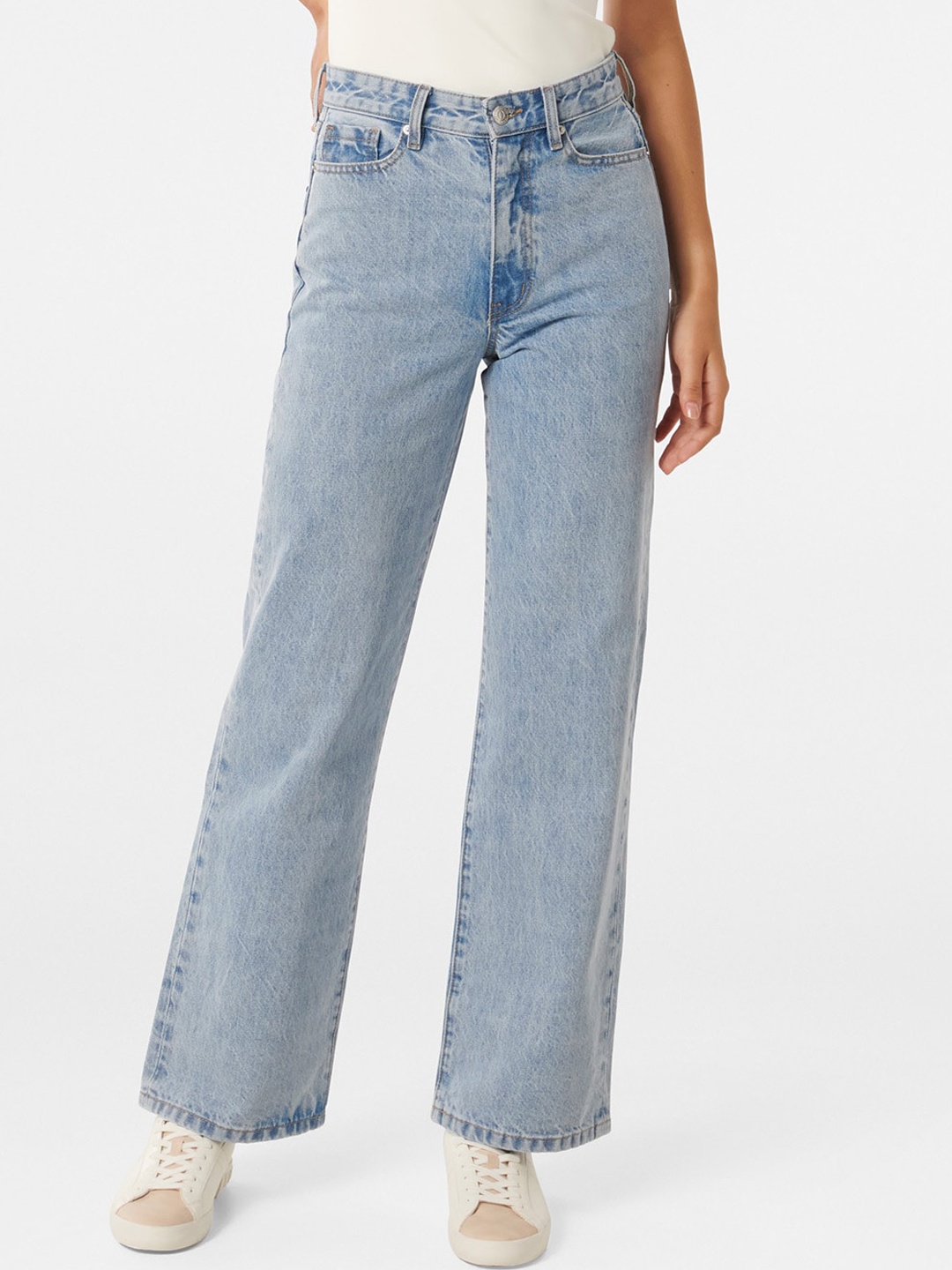 

Forever New Women Comfort Straight Fit High-Rise Heavy Fade Clean Look Jeans, Blue