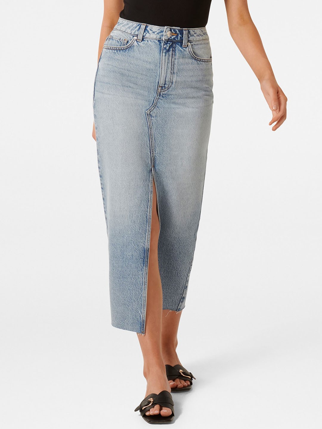 

Forever New ss24 Pure Cotton Straight Midi Casual Skirt, Blue