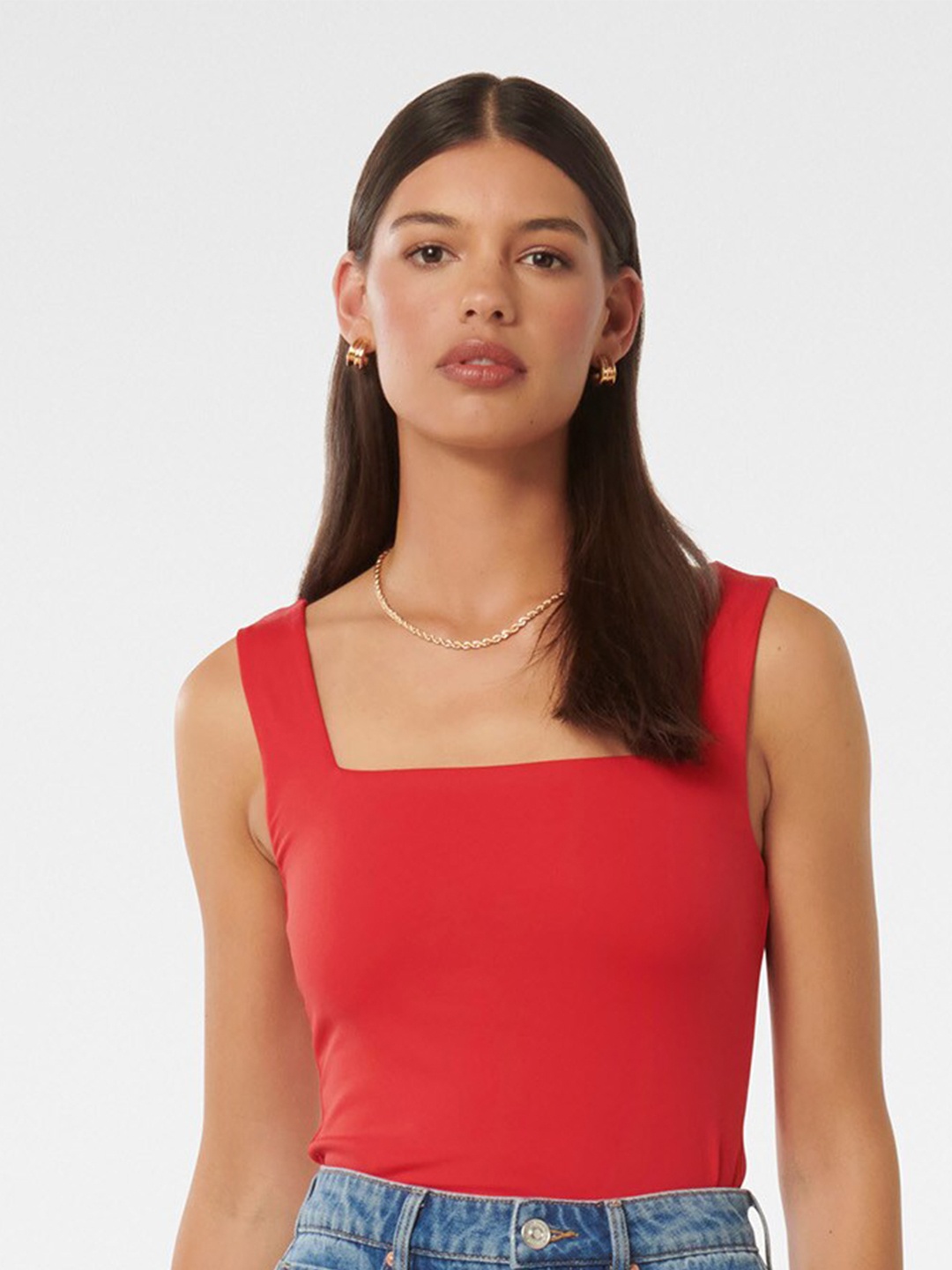 

Forever New Sandie Square Neck Fitted Crop Top, Red