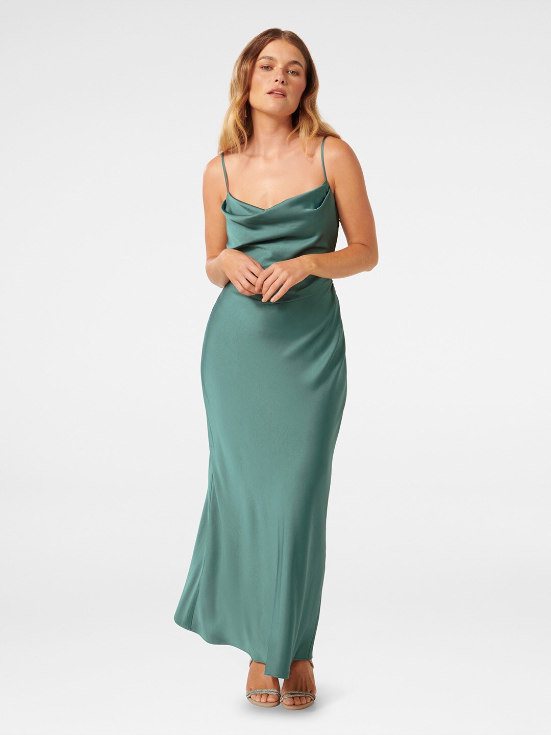 

Forever New Shoulder Strap Satin Maxi Dress, Green