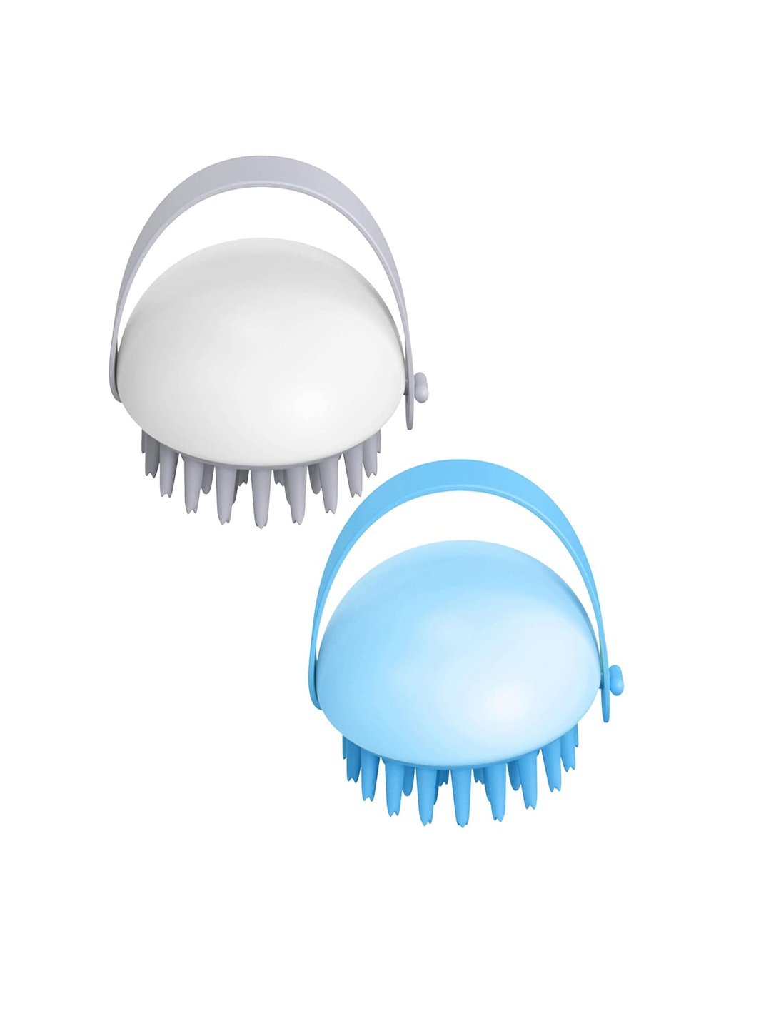 

Kuber Industries Set Of 2 Hair Scalp Massager Brush For Dandruff - White & Blue