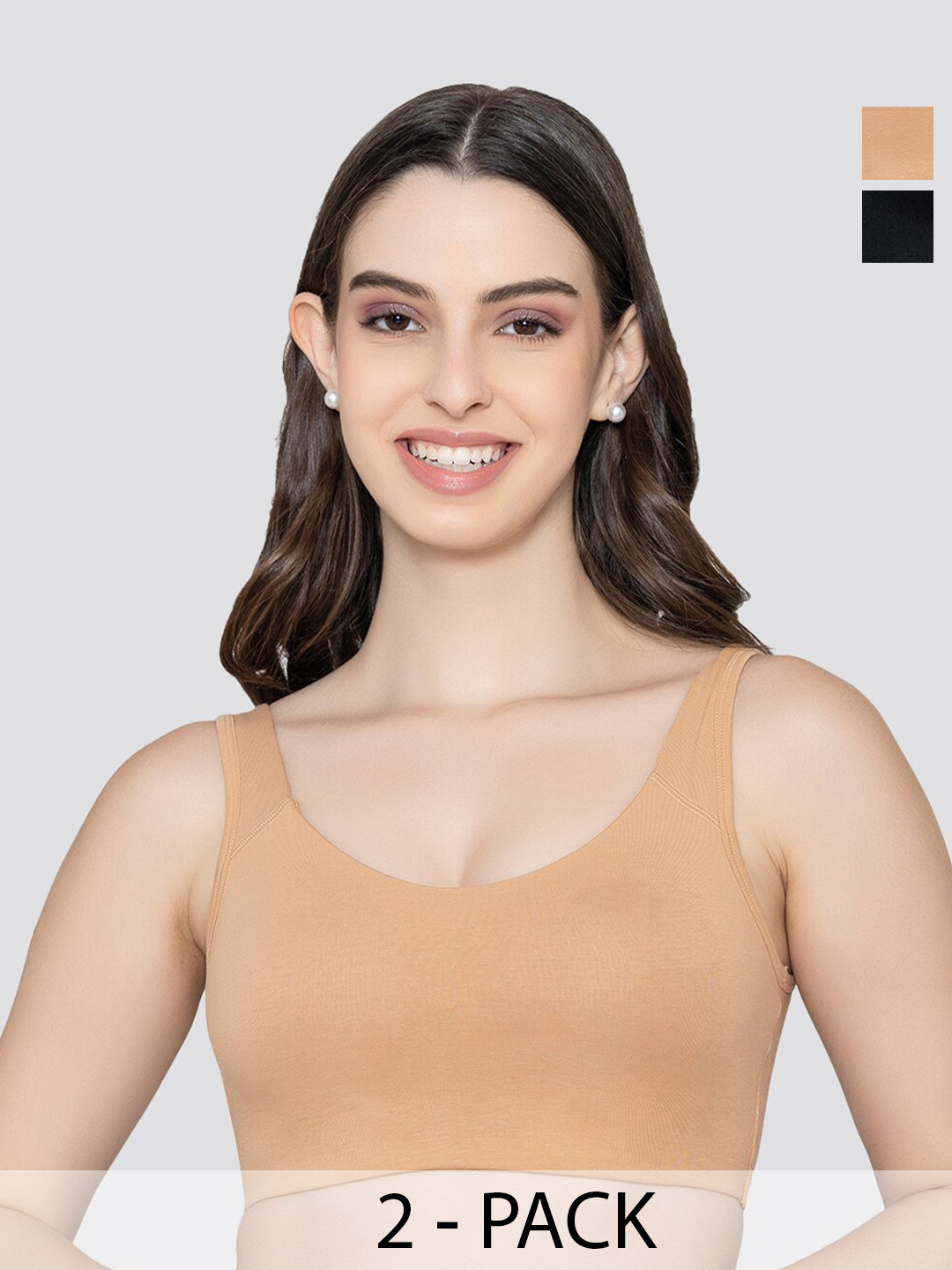 

K LINGERIE Pack of 2 Daisey Flexible Fit Medium Impact Sports Bra for Light Workouts, Nude