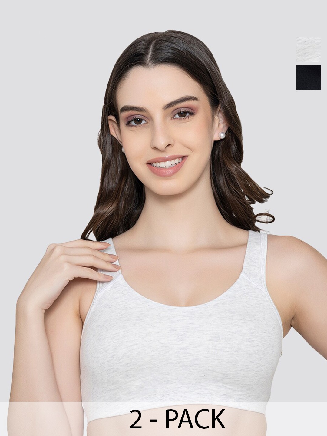 K LINGERIE Pack of 2 Daisey Flexible Fit Medium Impact Sports Bra for Light Workouts, White