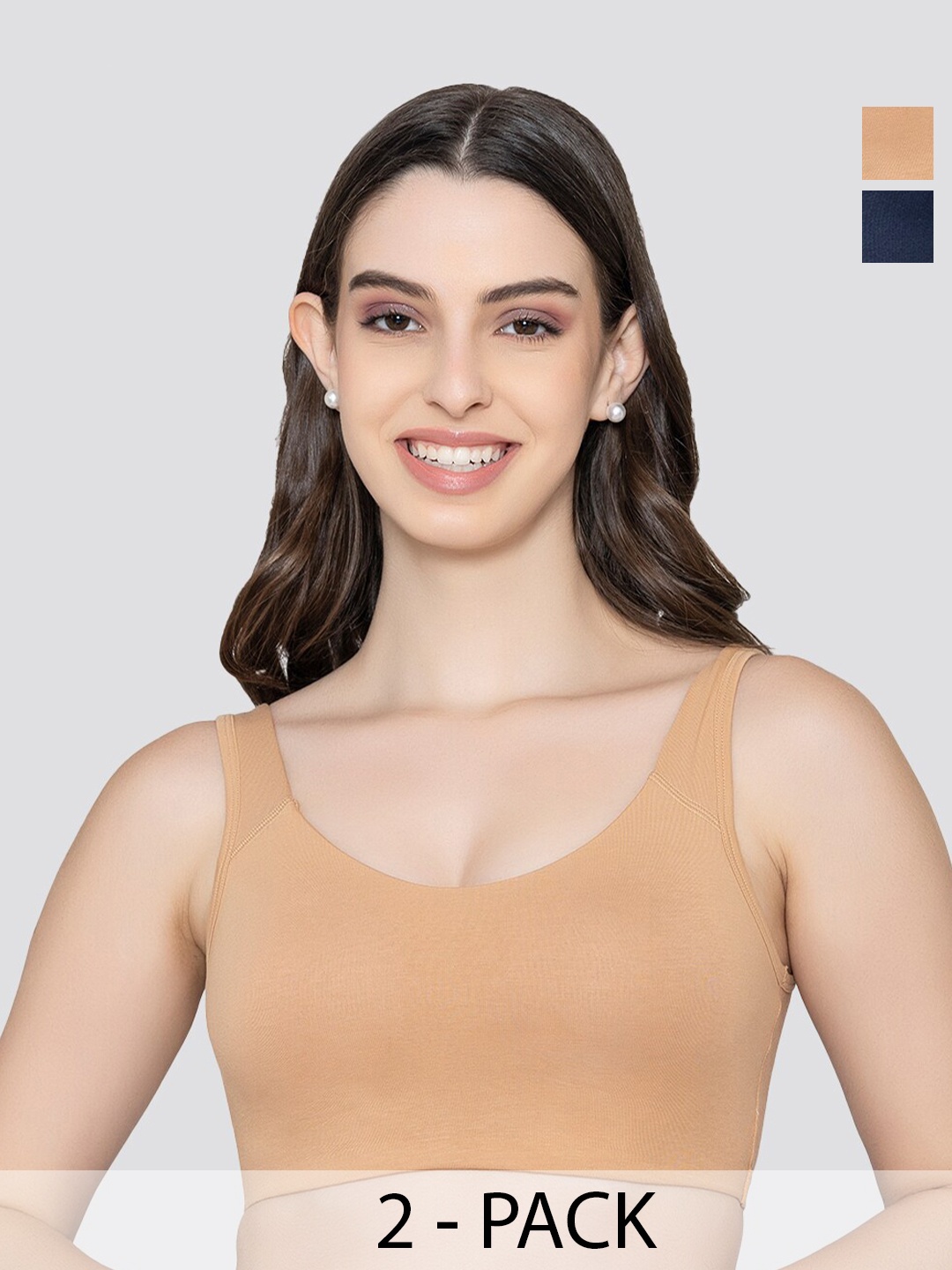 

K LINGERIE Pack of 2 Daisey Flexible Fit Medium Impact Sports Bra for Light Workouts, Nude