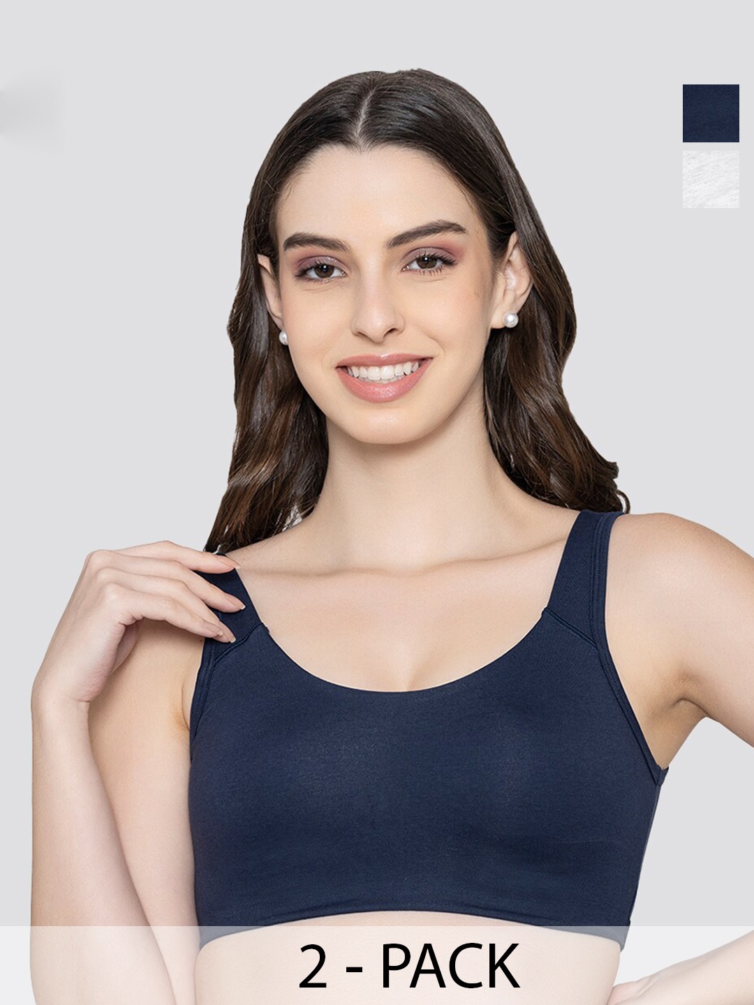 

K LINGERIE Pack of 2 Daisey Flexible Fit Medium Impact Sports Bra for Light Workouts, Blue
