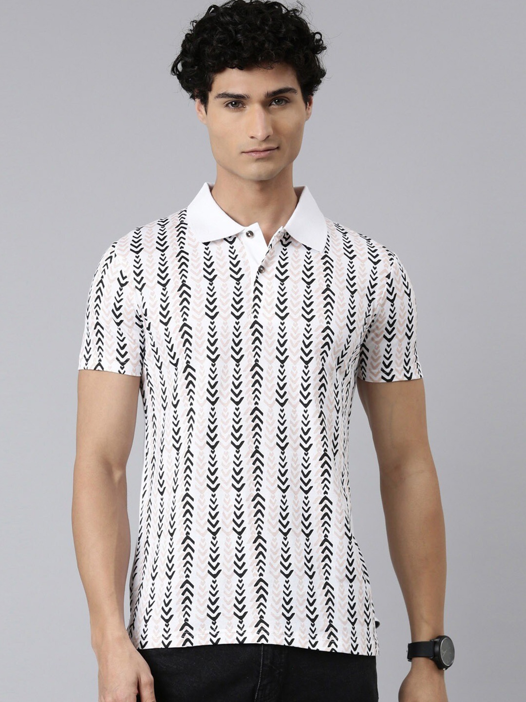 

THE SOUL PATROL Printed Polo Collar Cotton T-shirt, White