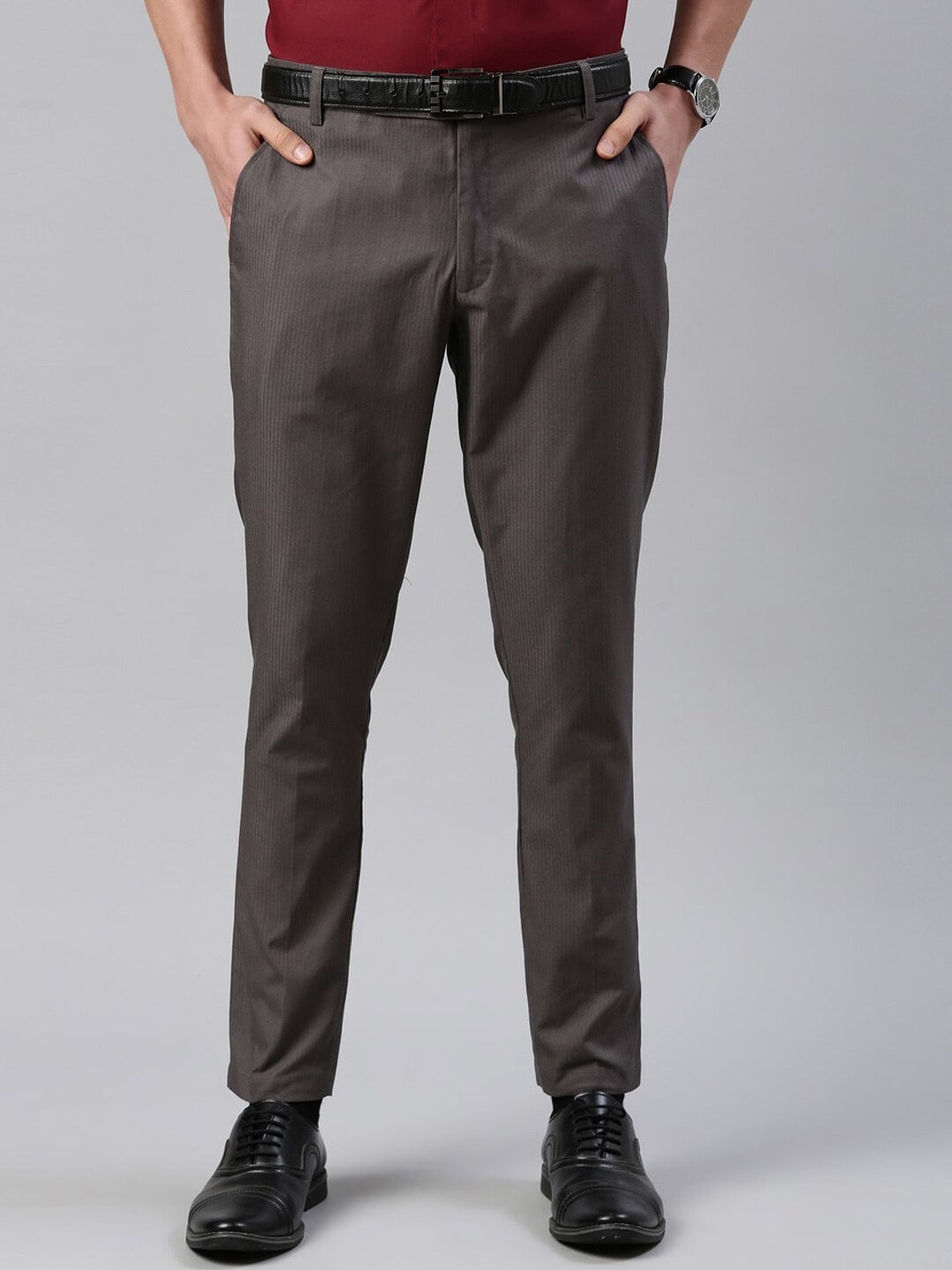 

THE SOUL PATROL Men Smart Tapered Fit Cotton Formal Trousers, Grey