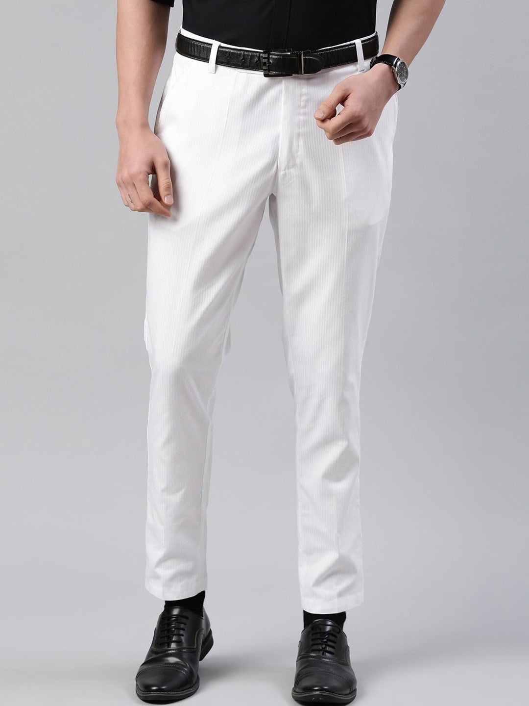 

THE SOUL PATROL Men Smart Tapered Fit Cotton Formal Trousers, White