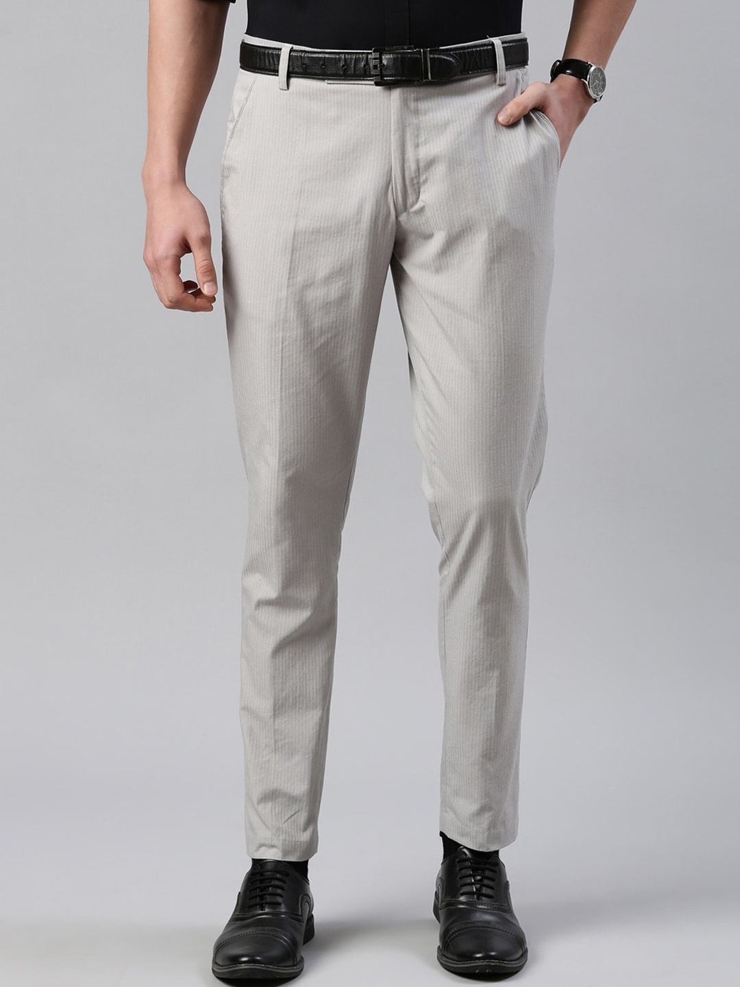 

THE SOUL PATROL Men Smart Tapered Fit Cotton Formal Trousers, Grey