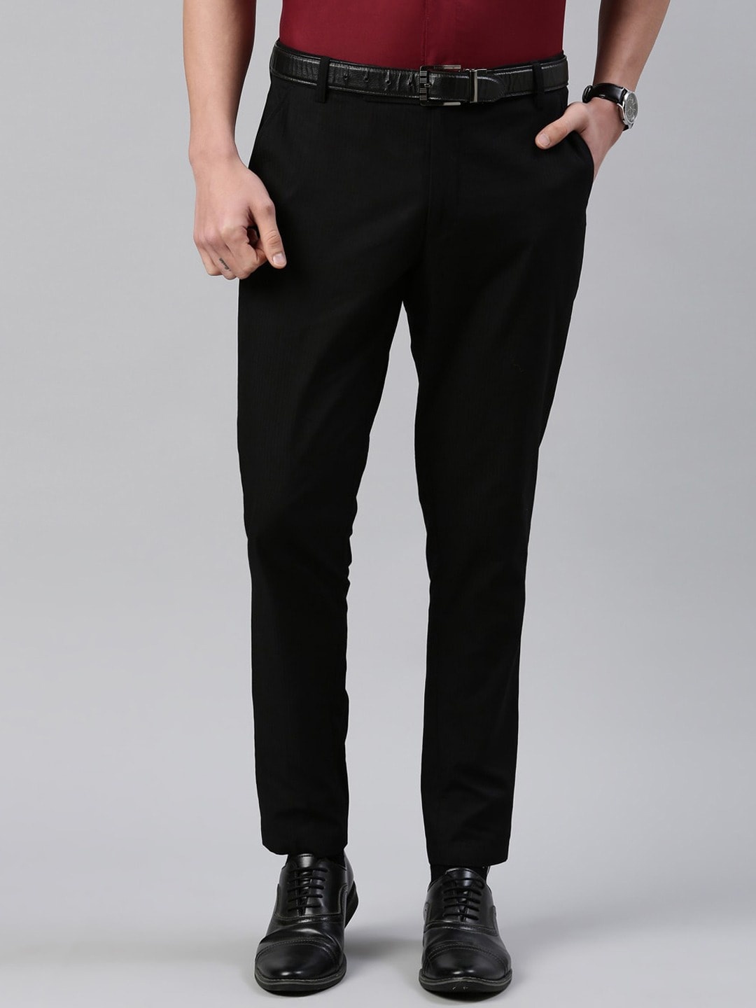 

THE SOUL PATROL Men Smart Tapered Fit Mid-Rise Cotton Formal Trouser, Black