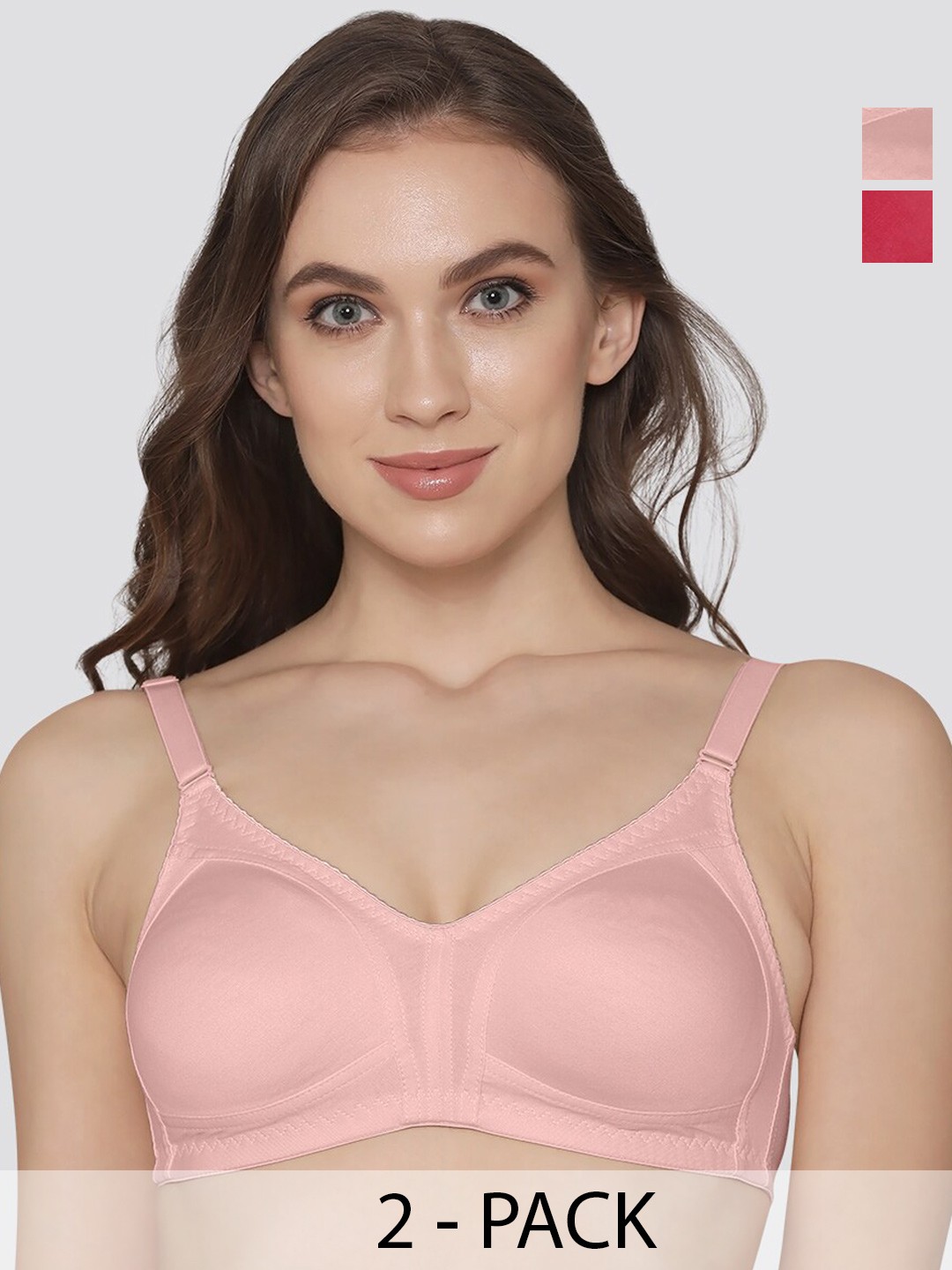 

K LINGERIE Pack of 2 Kwid Non Padded Wirefree Full Coverage Support Plus Size T-Shirt Bra, Peach