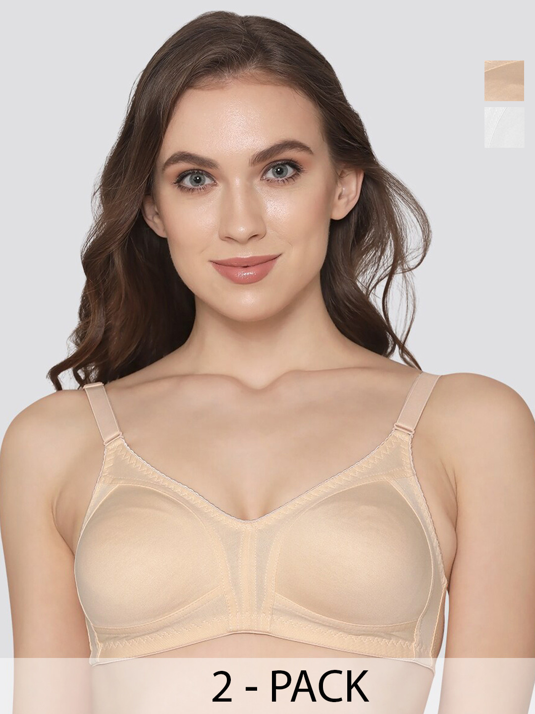 

K LINGERIE Pack of 2 Kwid Wirefree Full Coverage Support Plus Size T-Shirt Bra, Beige