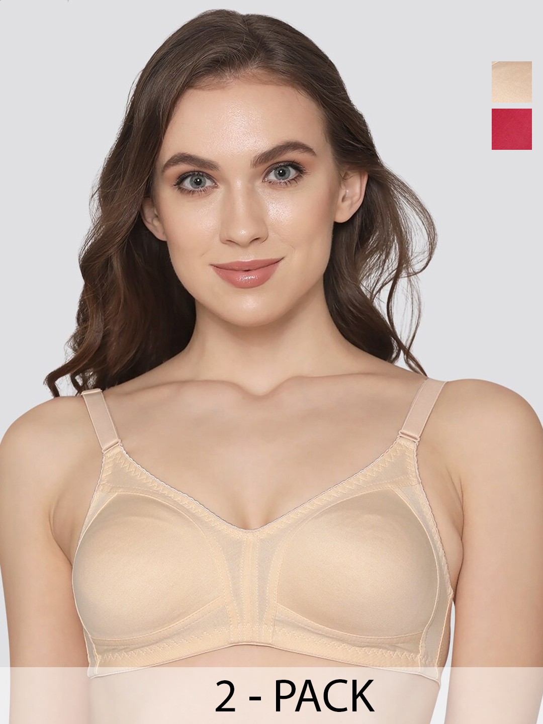 

K LINGERIE Pack of 2 Kwid Wirefree Full Coverage Support Plus Size T-Shirt Bra, Beige