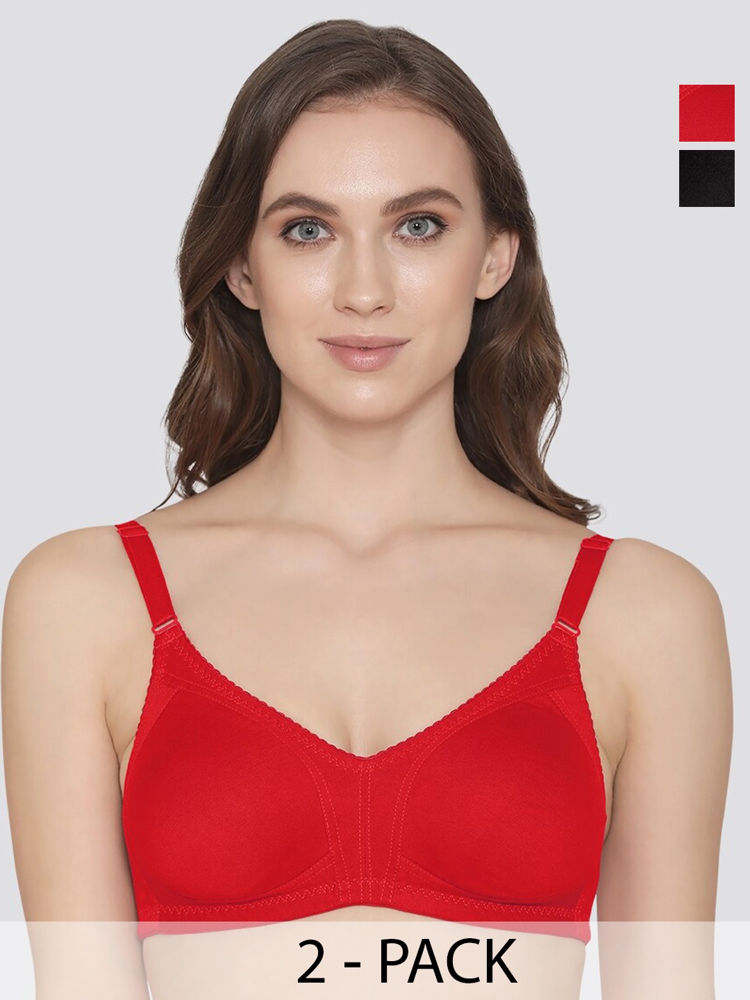 K LINGERIE Pack of 2 Kwid Wirefree Full Coverage Support Plus Size T-Shirt Bra, Red