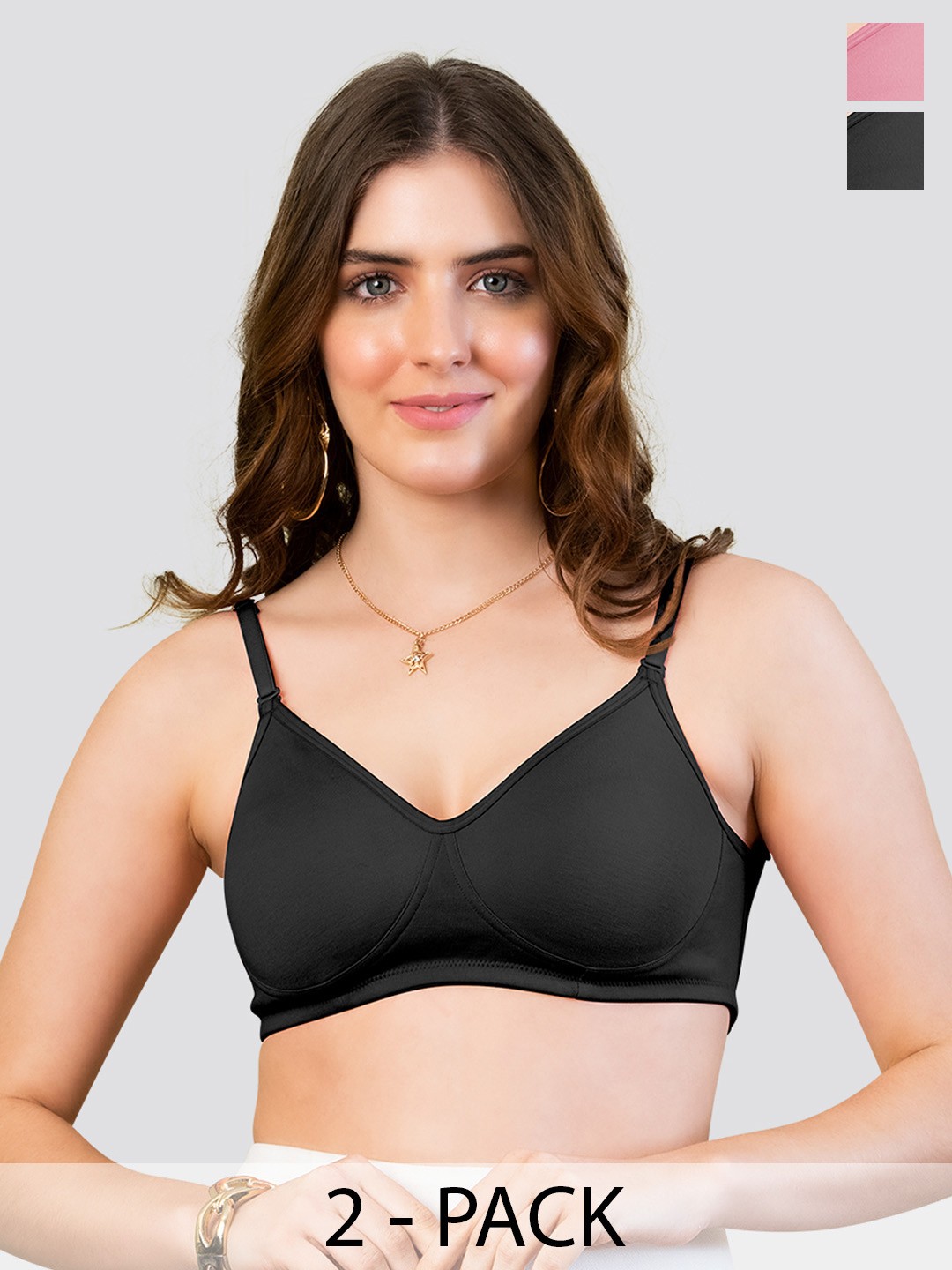 

K LINGERIE Pack of 2 Lexi Seamless Cups Fully Adjustable & Transparent Back T-Shirt Bra, Pink