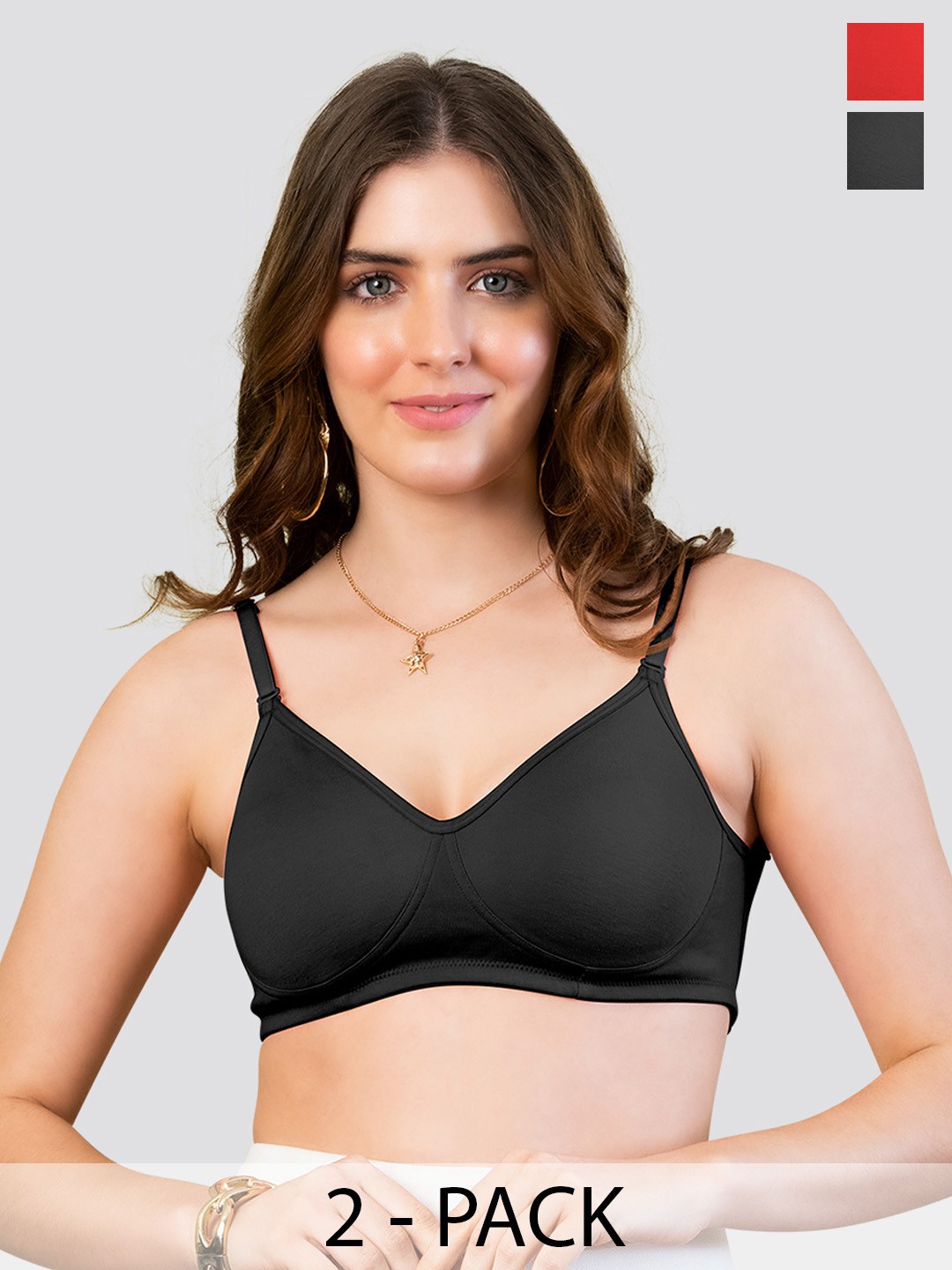 

K LINGERIE Pack of 2 Lexi Seamless Cups Fully Adjustable & Transparent Back T-Shirt Bra, Red