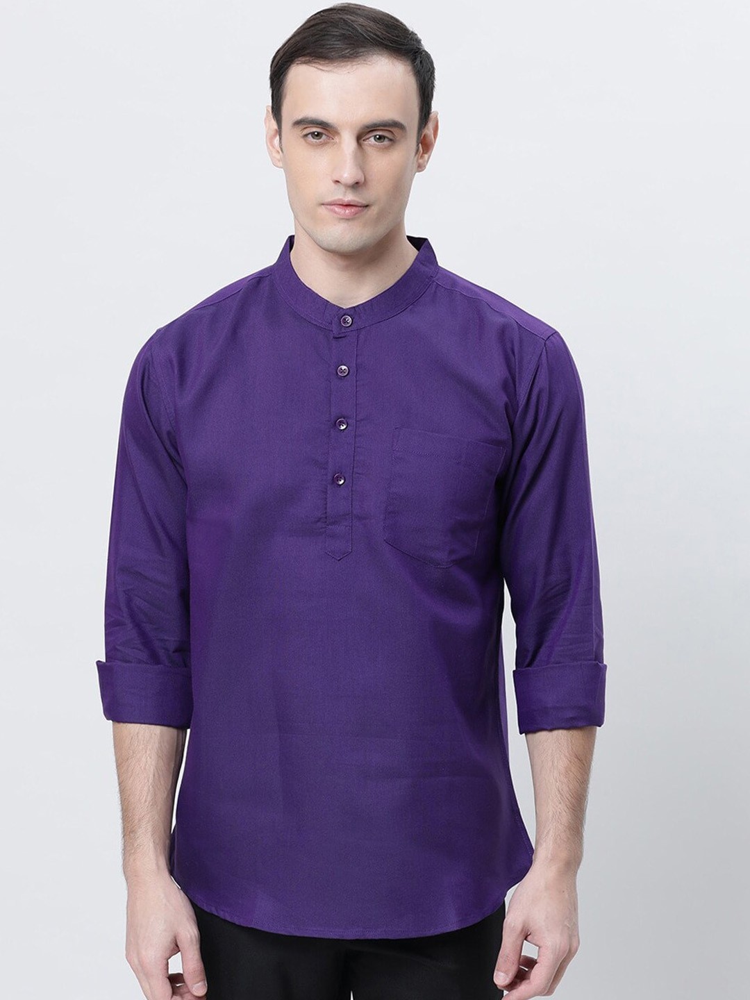 

THE SOUL PATROL Band Collar Long Sleeves Cotton Kurta, Violet