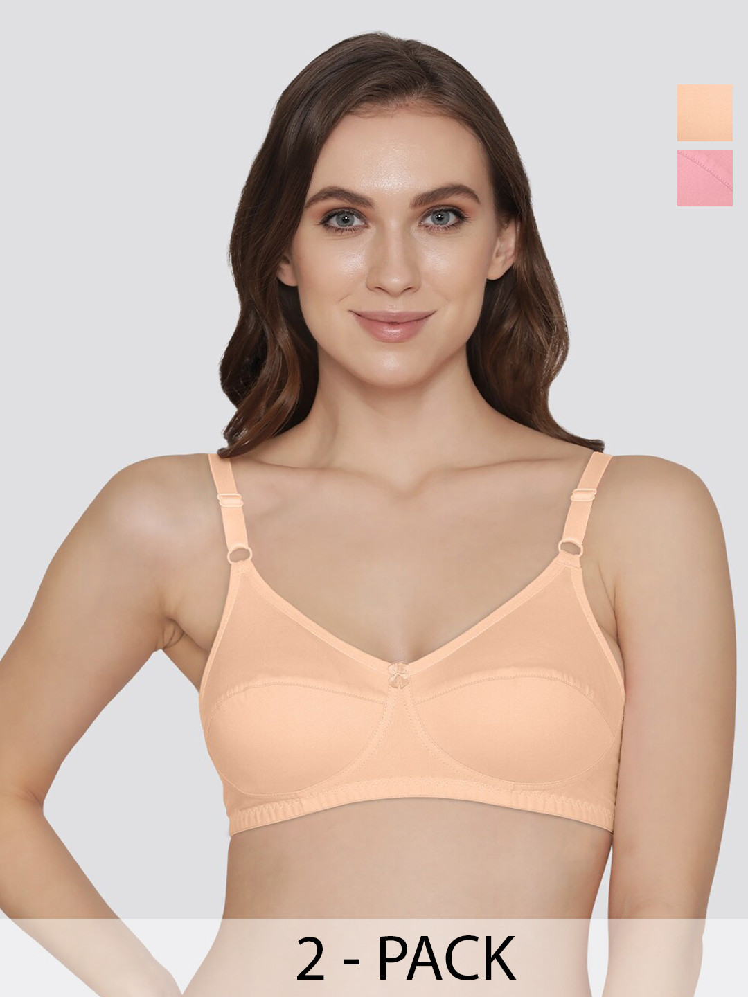 

K LINGERIE Pack of 2 Manvi Wirefree Cotton Everyday Bra, Peach