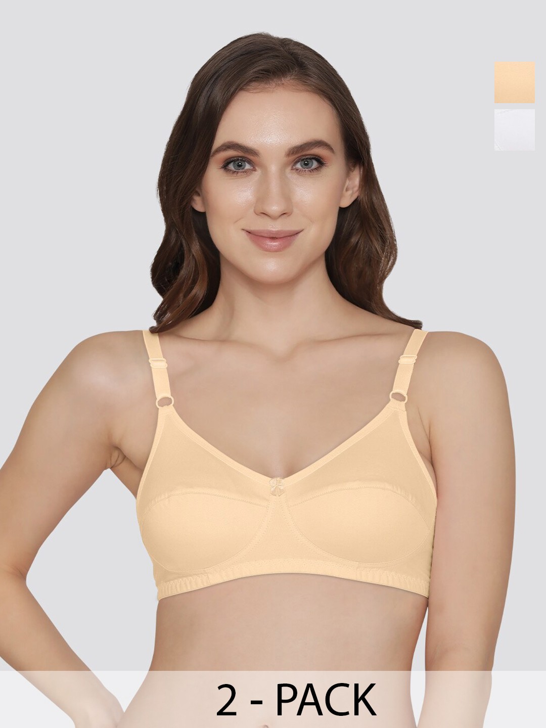 

K LINGERIE Pack of 2 Manvi Wirefree Cotton Everyday Bra, Beige