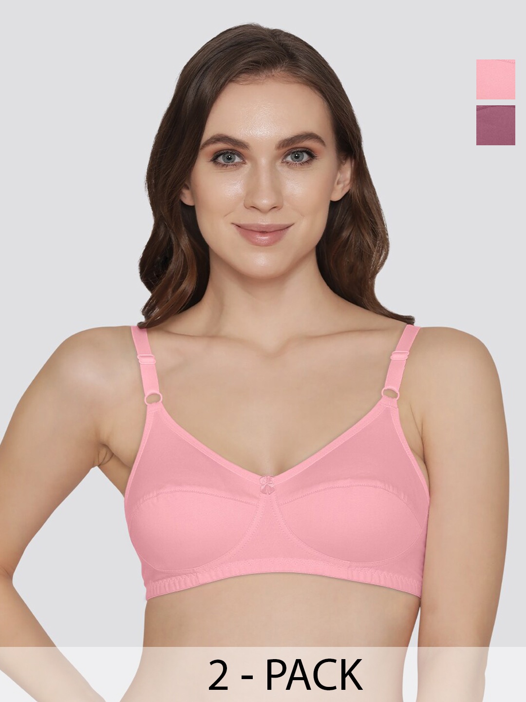 

K LINGERIE Pack of 2 Manvi Wirefree Cotton Everyday Bra, Pink