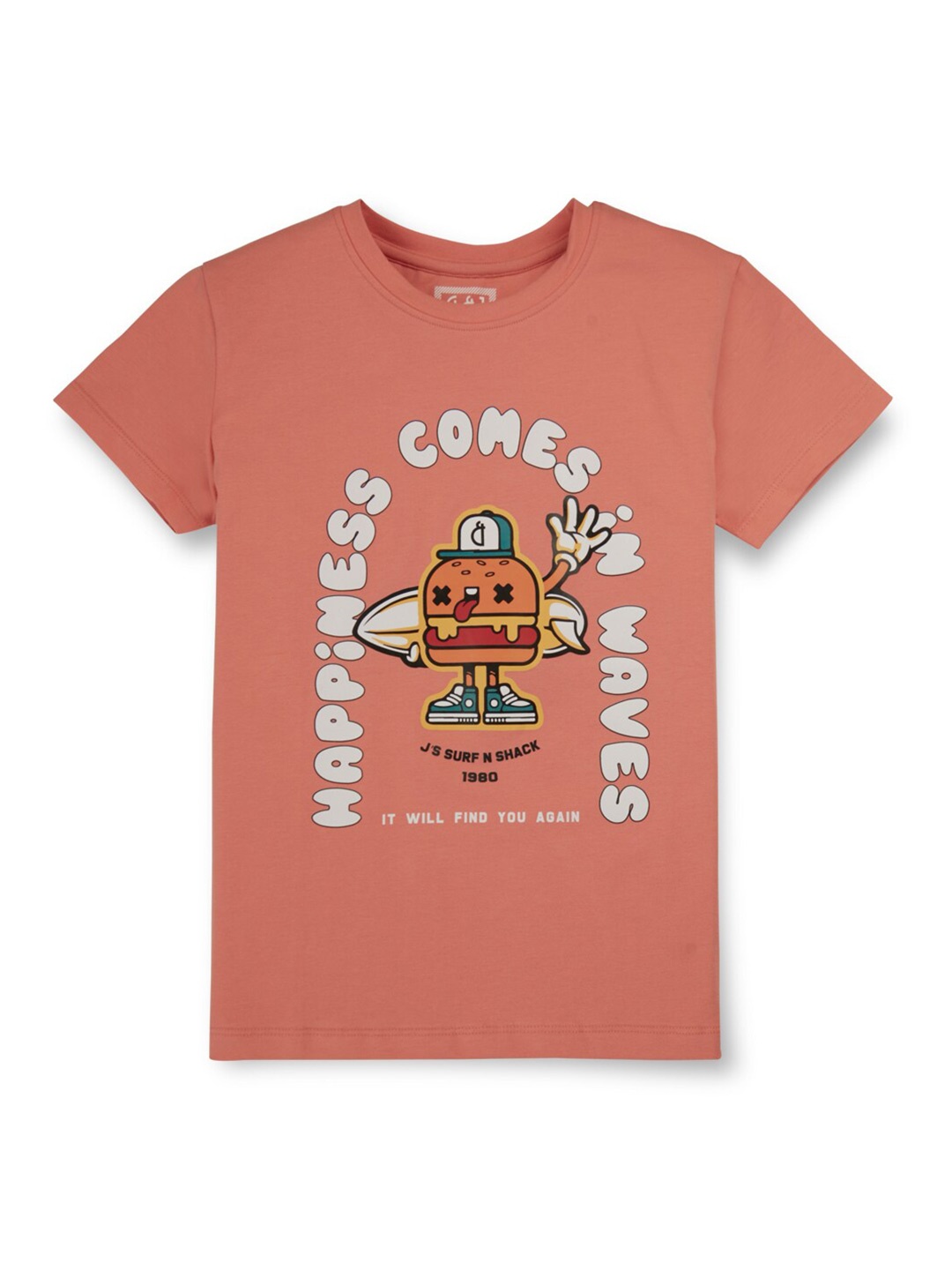 

Gini and Jony Boys Typography Printed Cotton T-shirt, Peach