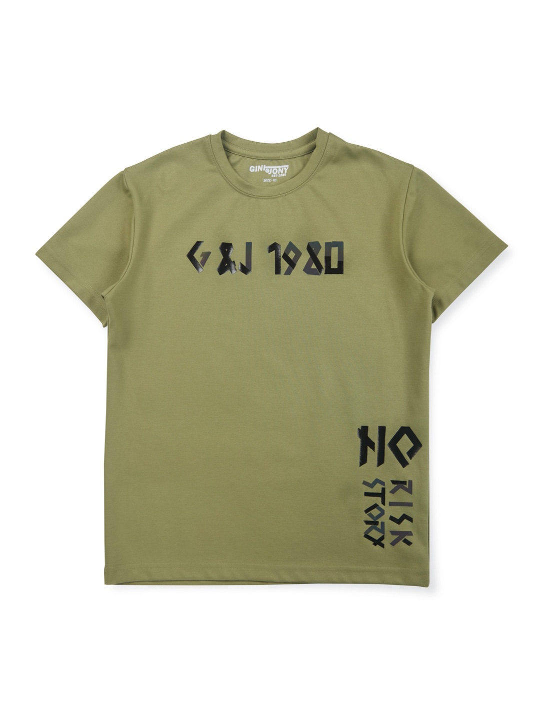

Gini and Jony Boys Typography Printed Cotton T-shirt, Green