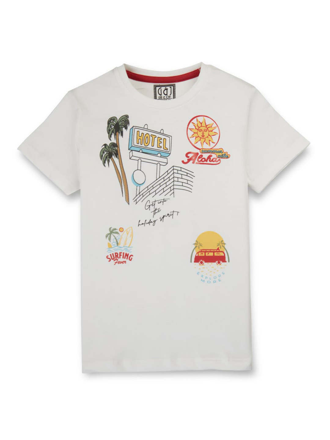

Gini and Jony Boys Graphic Printed Cotton T-shirt, White