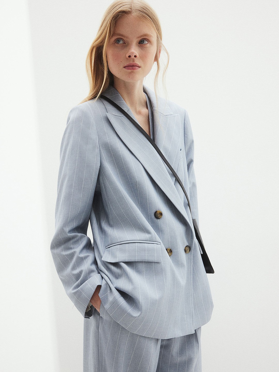 

H&M Oversized Double-Breasted Blazer, Blue