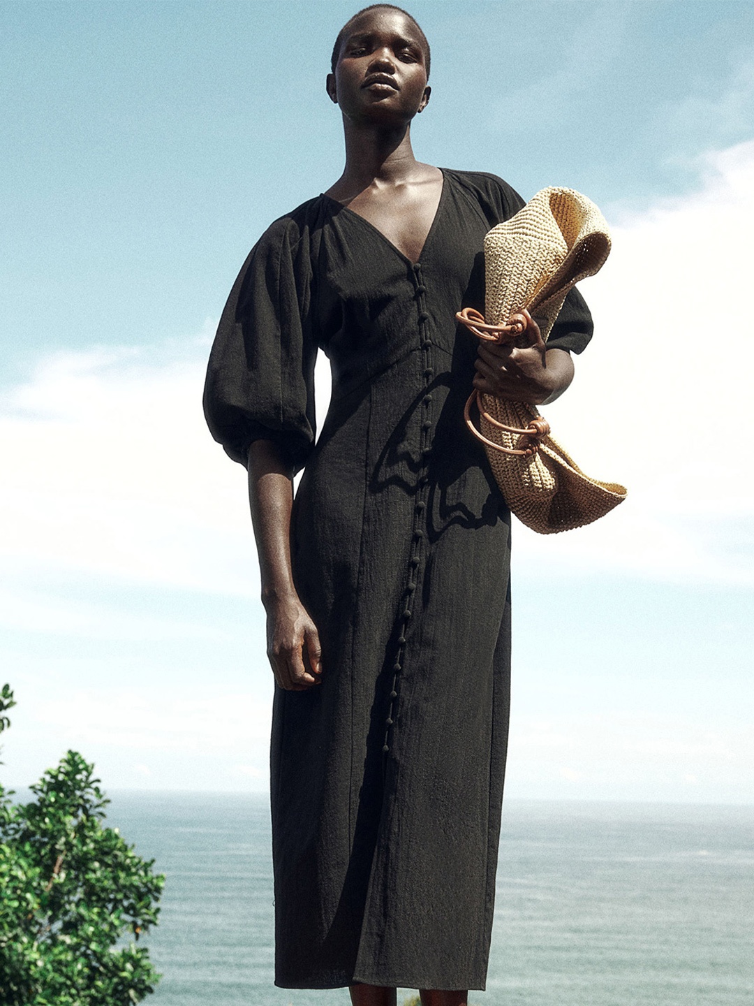 

H&M Cotton Button-Front Dress, Black