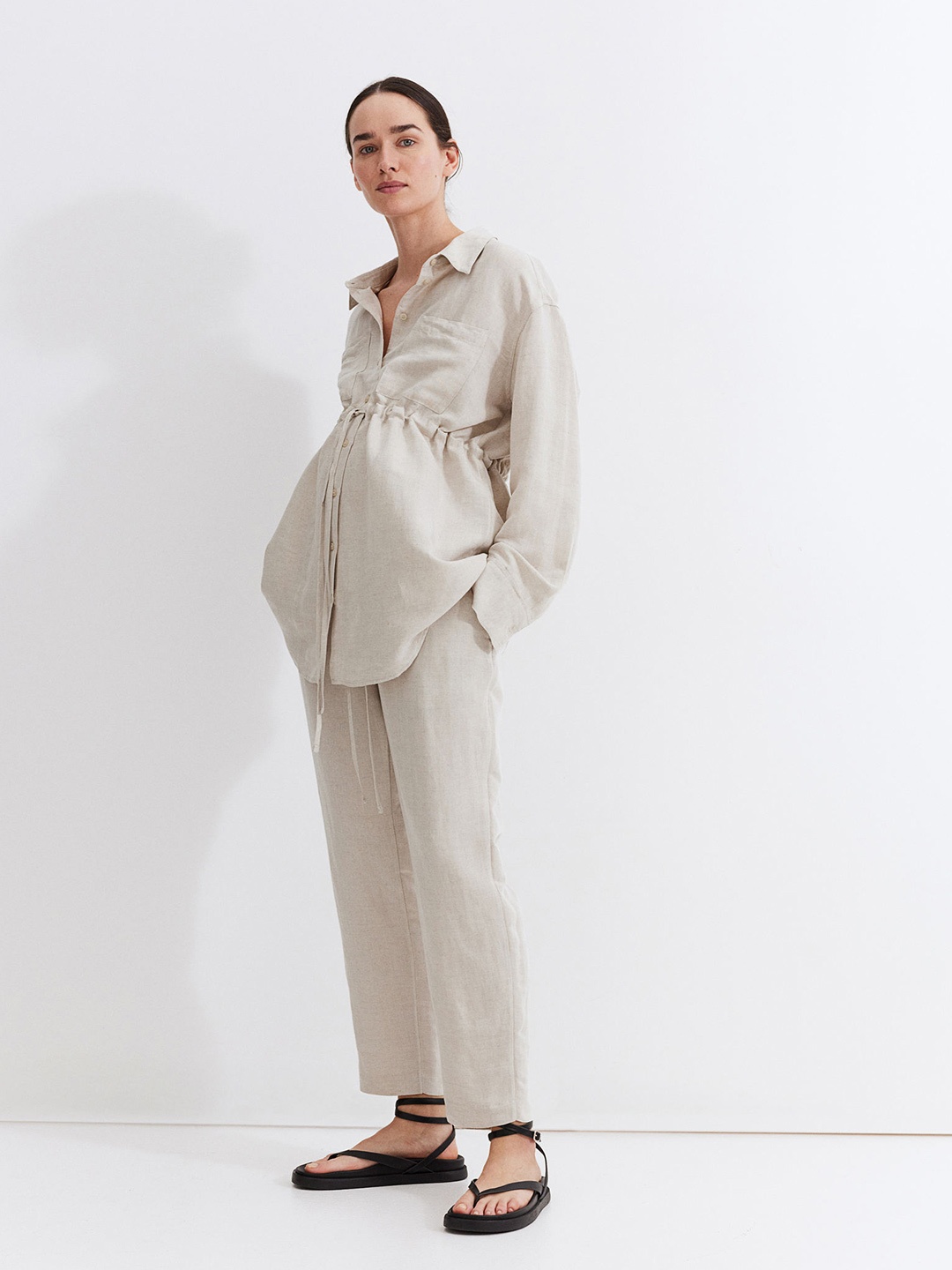 

H&M MAMA Before & After Linen-Blend Shirt, Beige