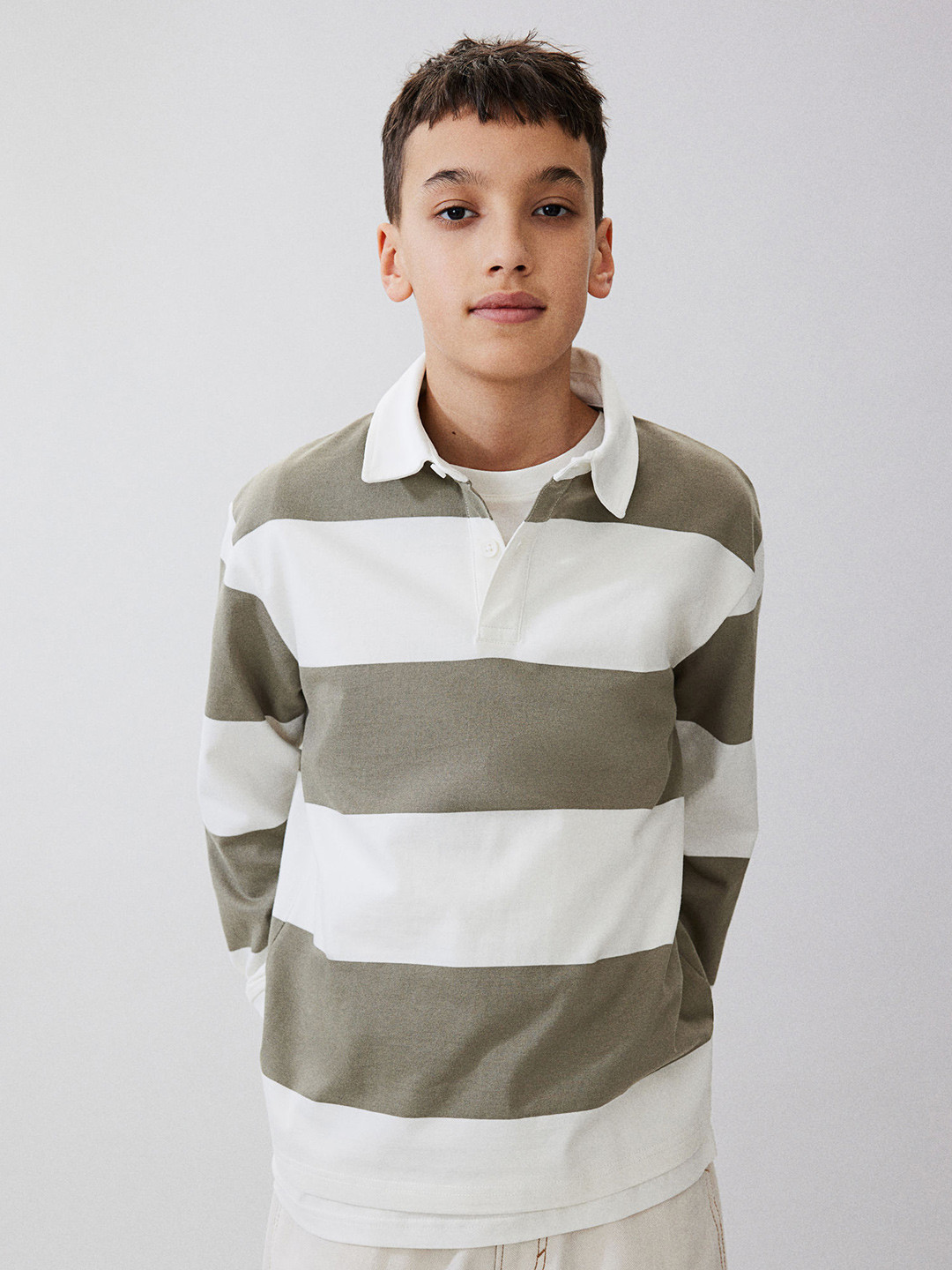 

H&M Boys Cotton Jersey Rugby Shirt, Green